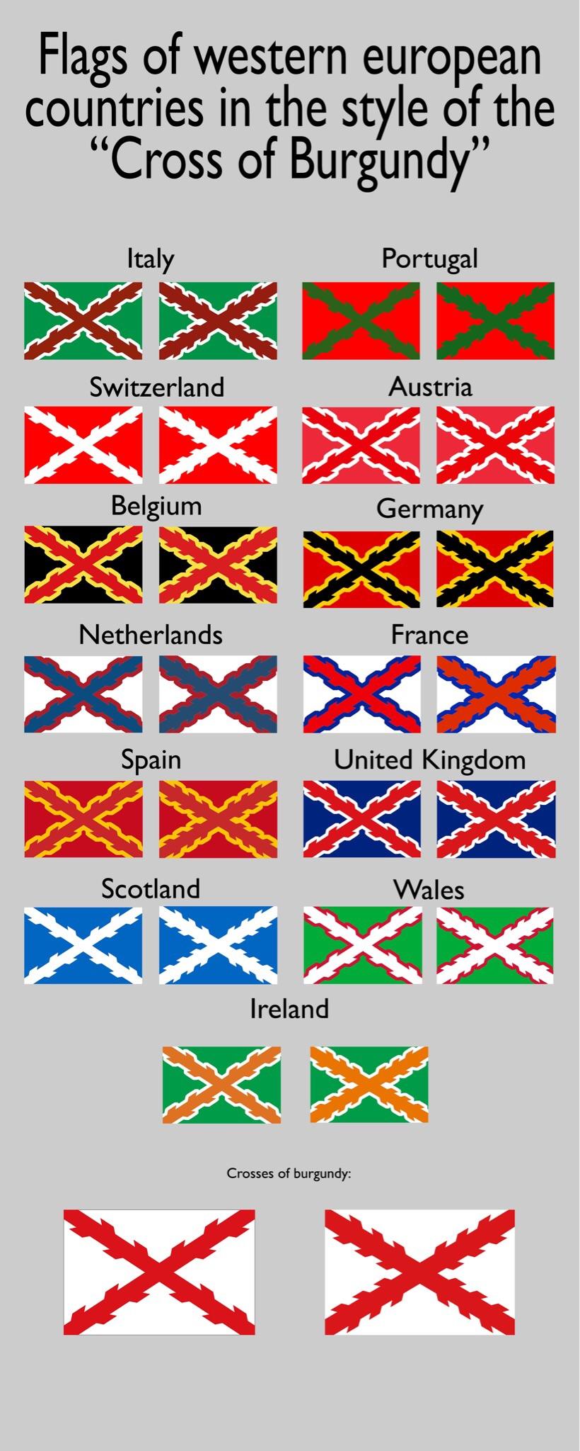 Flags of Western European Countries in the Style of the Crosses of