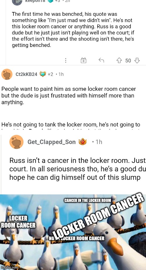 The person who invented the term locker room cancer = STONKS r/nbacirclejerk