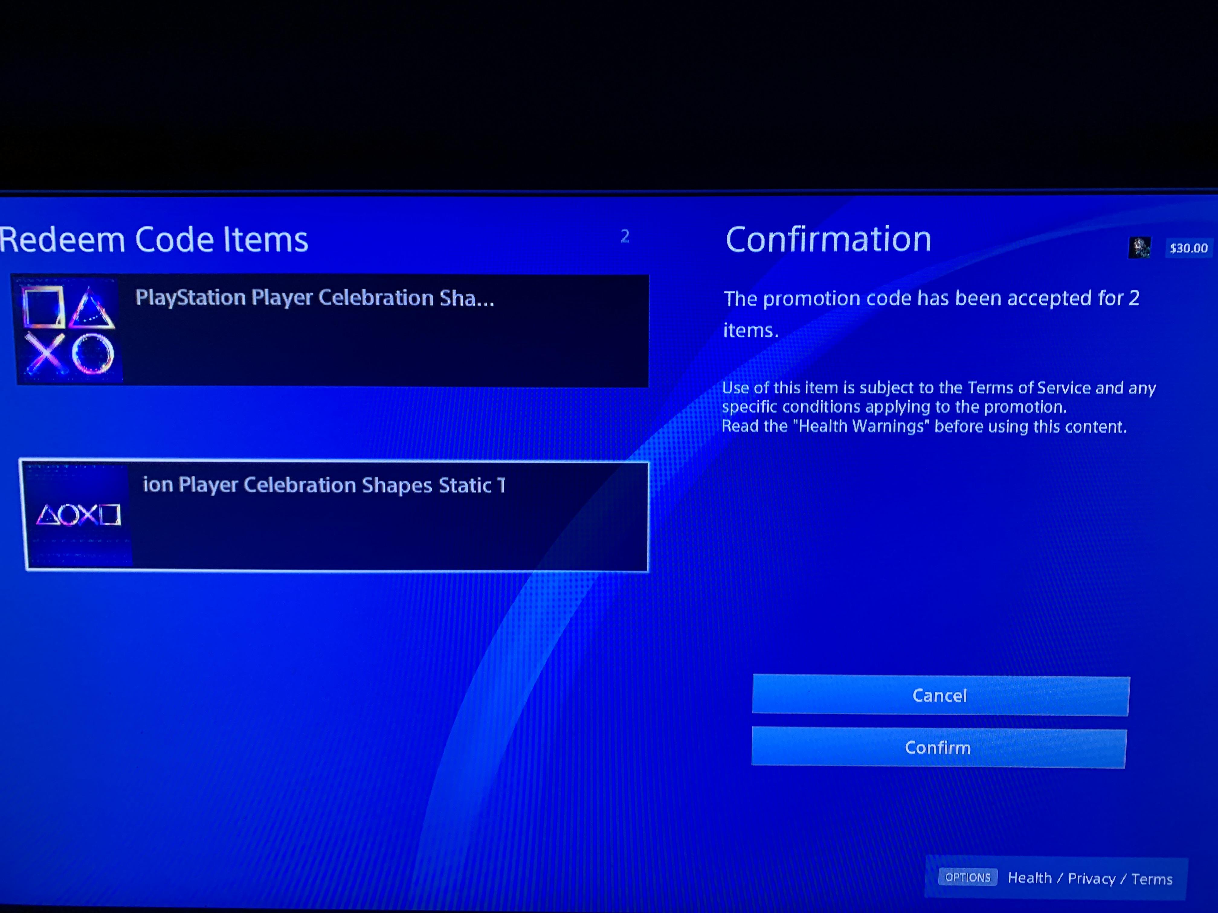 Check your playstation notifications for redeem code items for the