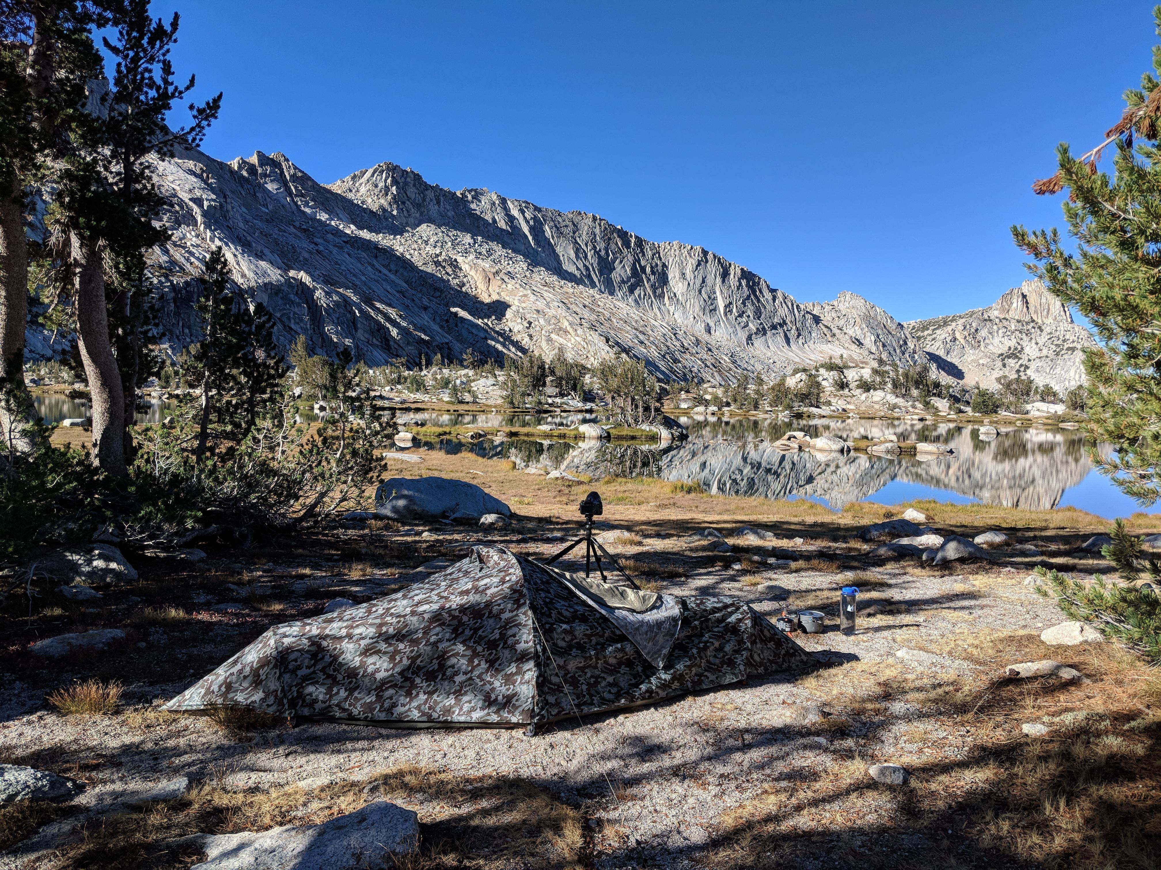 Camp at the highest of the 3 Young Lakes, Yosemite, California, USA r