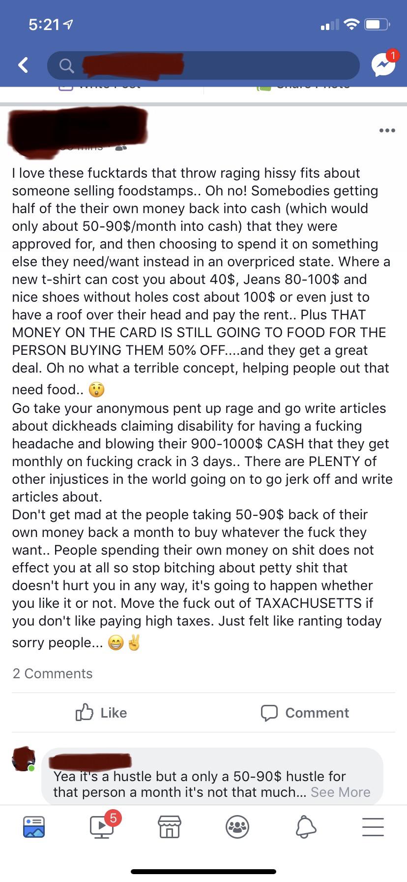 Why can't I sell my food stamps........ r/insanepeoplefacebook