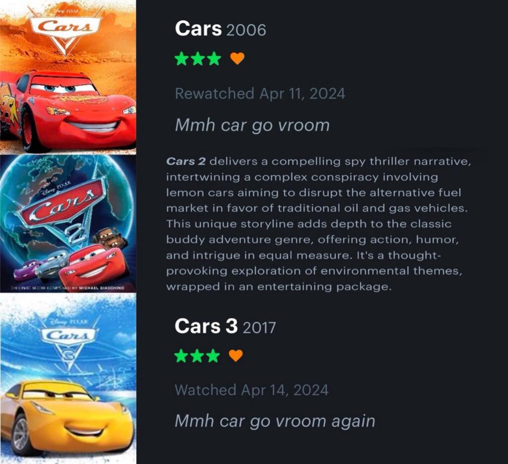 Cars 2 is a cinematic masterpiece r/Letterboxd
