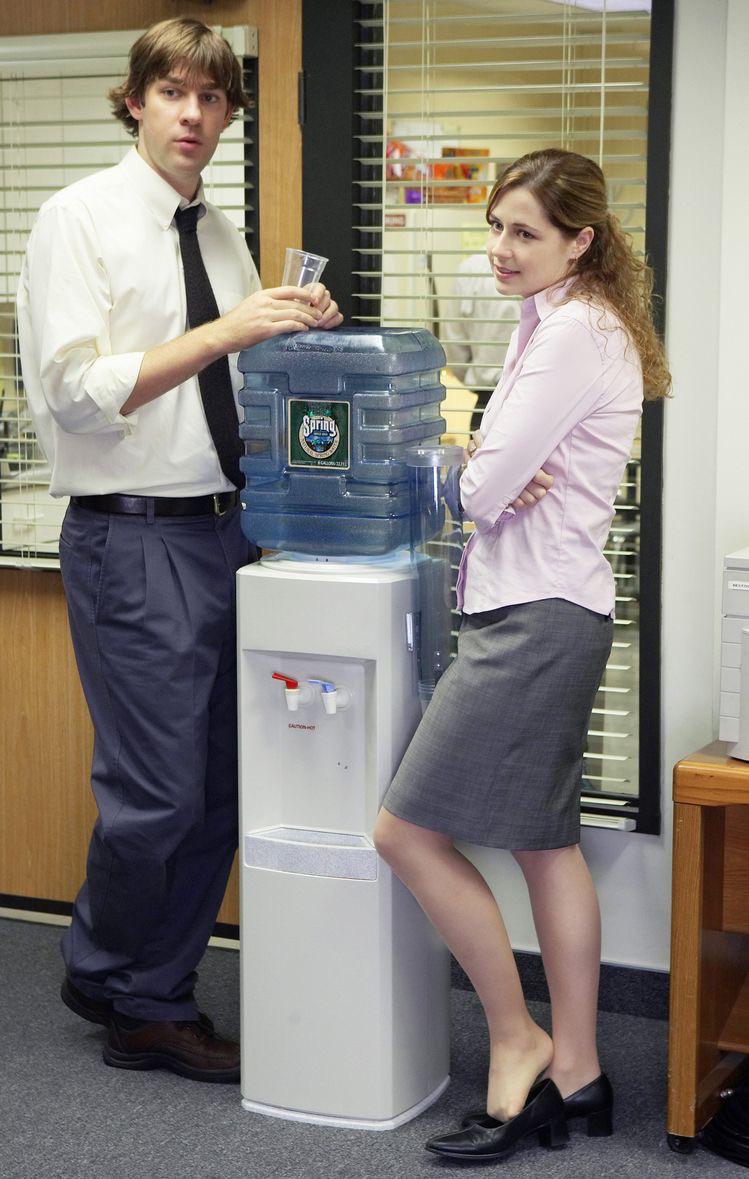 A little flashback of Jim and Pam at the water cooler. Jenna is so