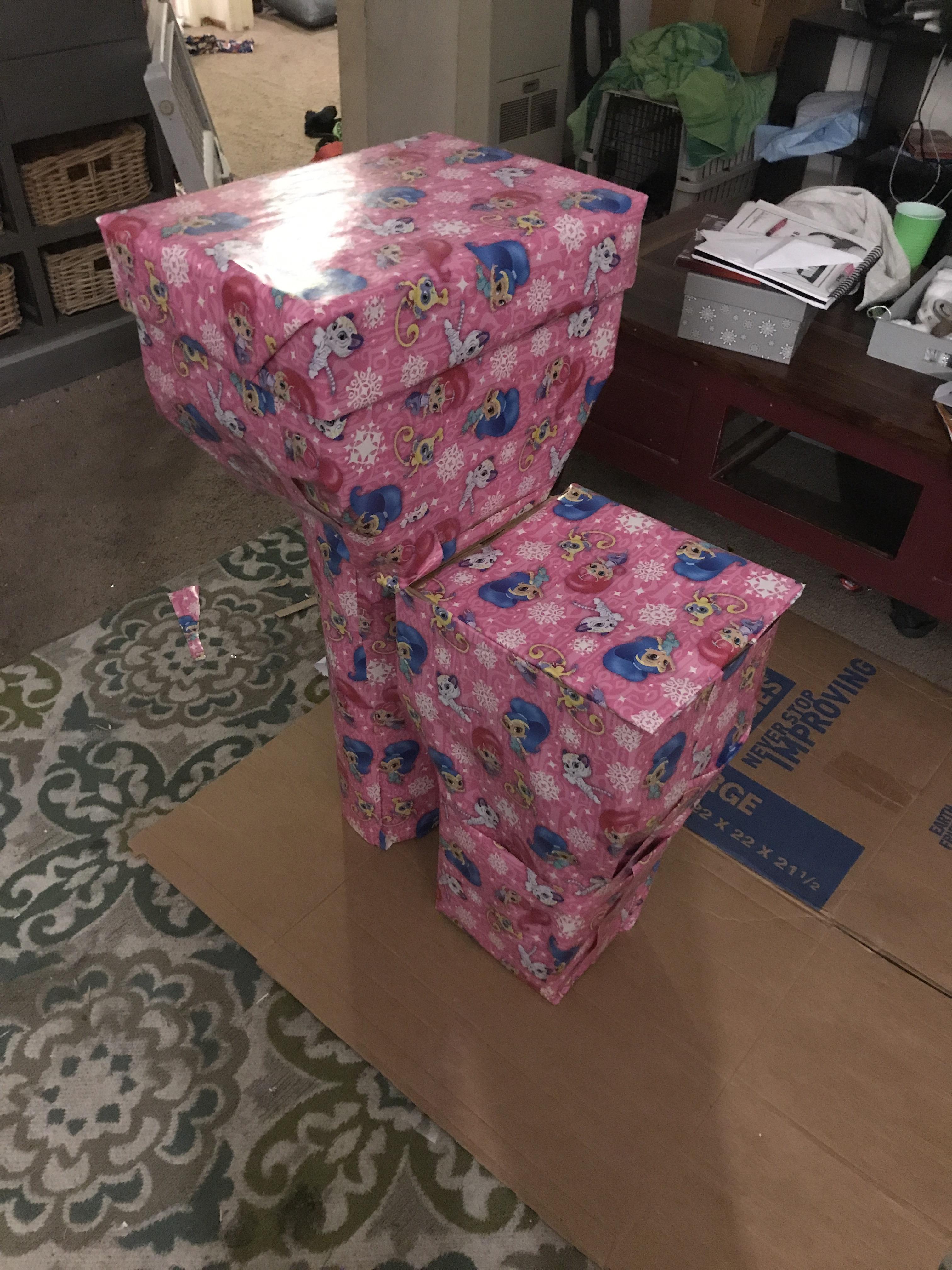So we’re doing funny gift wrapping now. Here’s my “Shitty” White