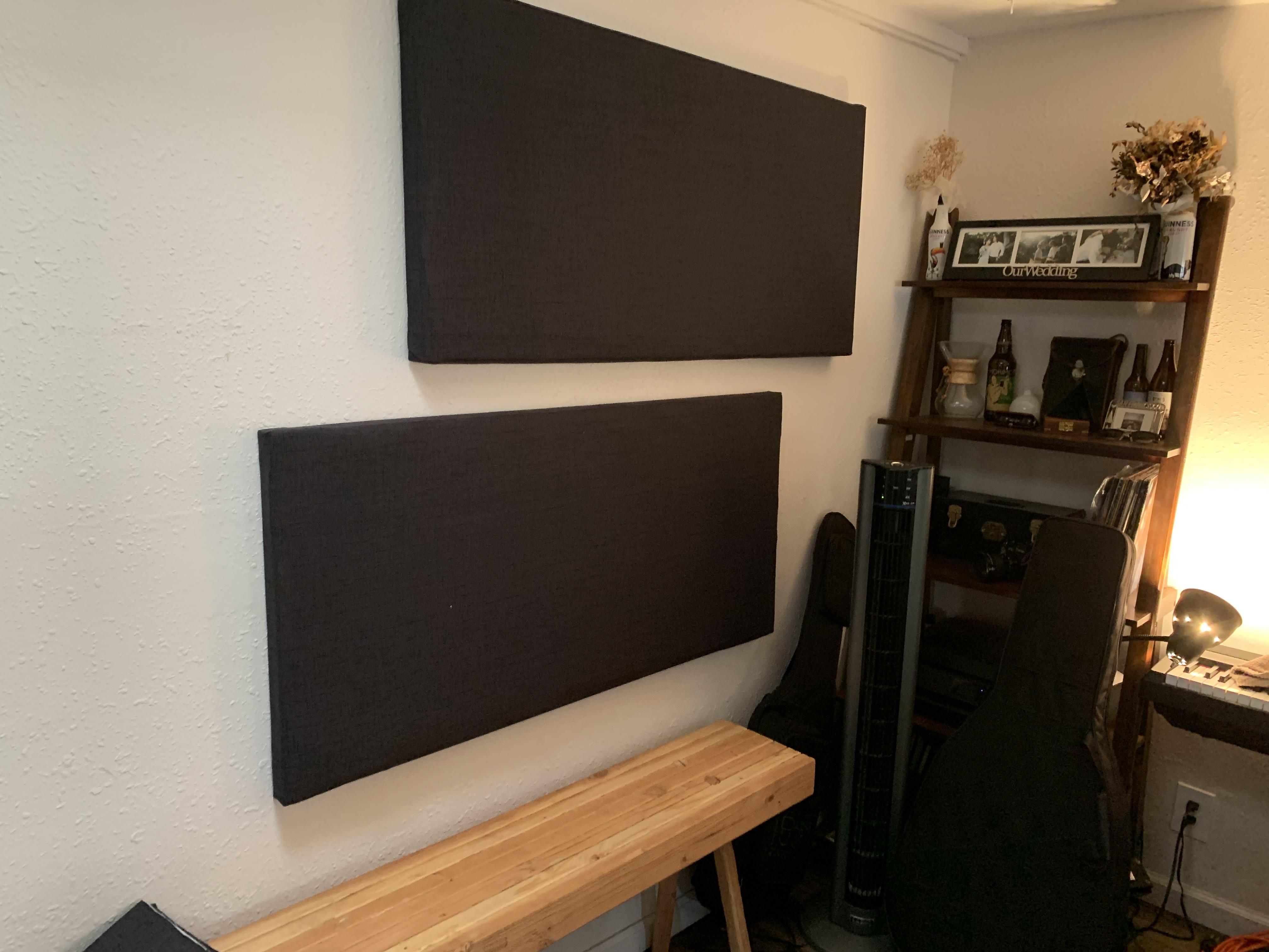 Just finished these acoustic panels. Made of towels. Hopefully it does the job r/homestudios
