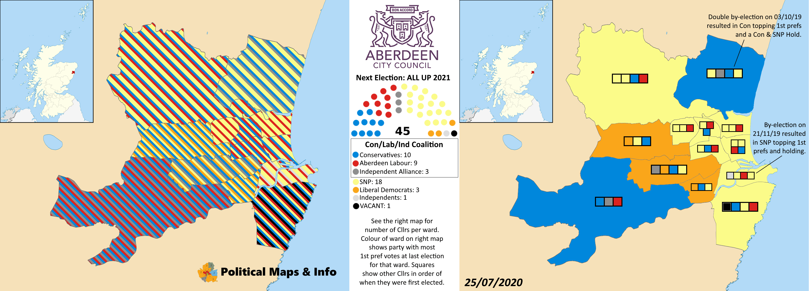 Aberdeen City Council, Scotland. 25/07/2020. r/PoliticalMaps