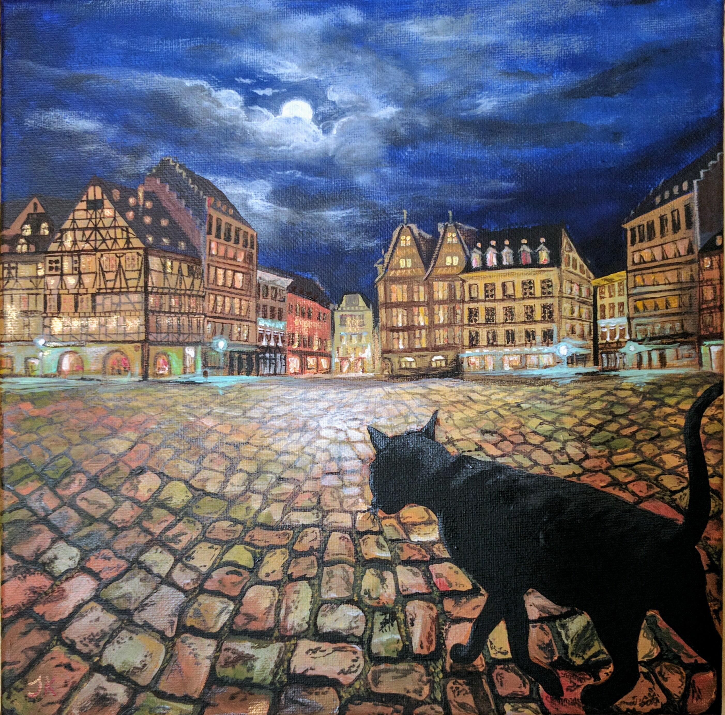 Moonlit walk, 12x12 acrylic painting, most detailed i did so far r
