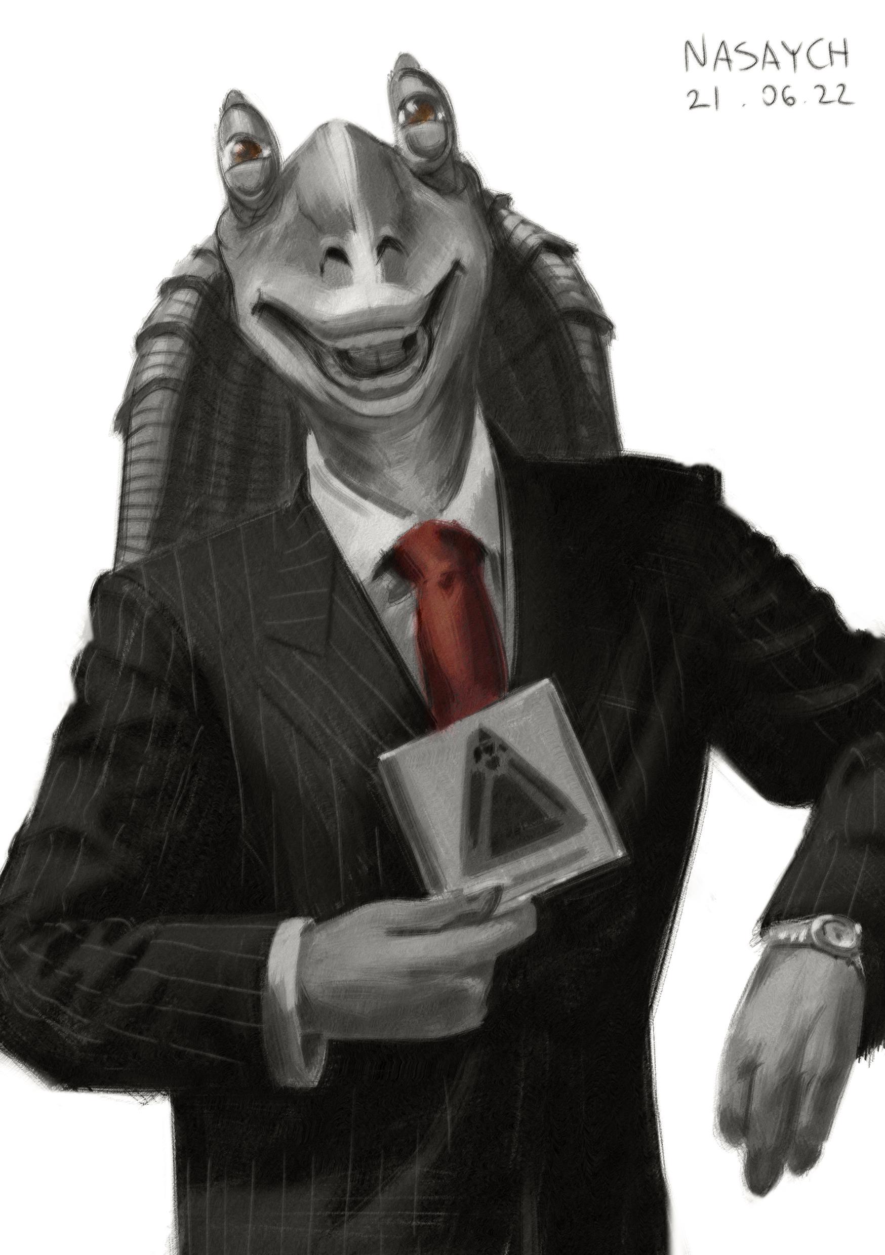 Jar Jar Binks x American Psycho, cg fanart StarWars