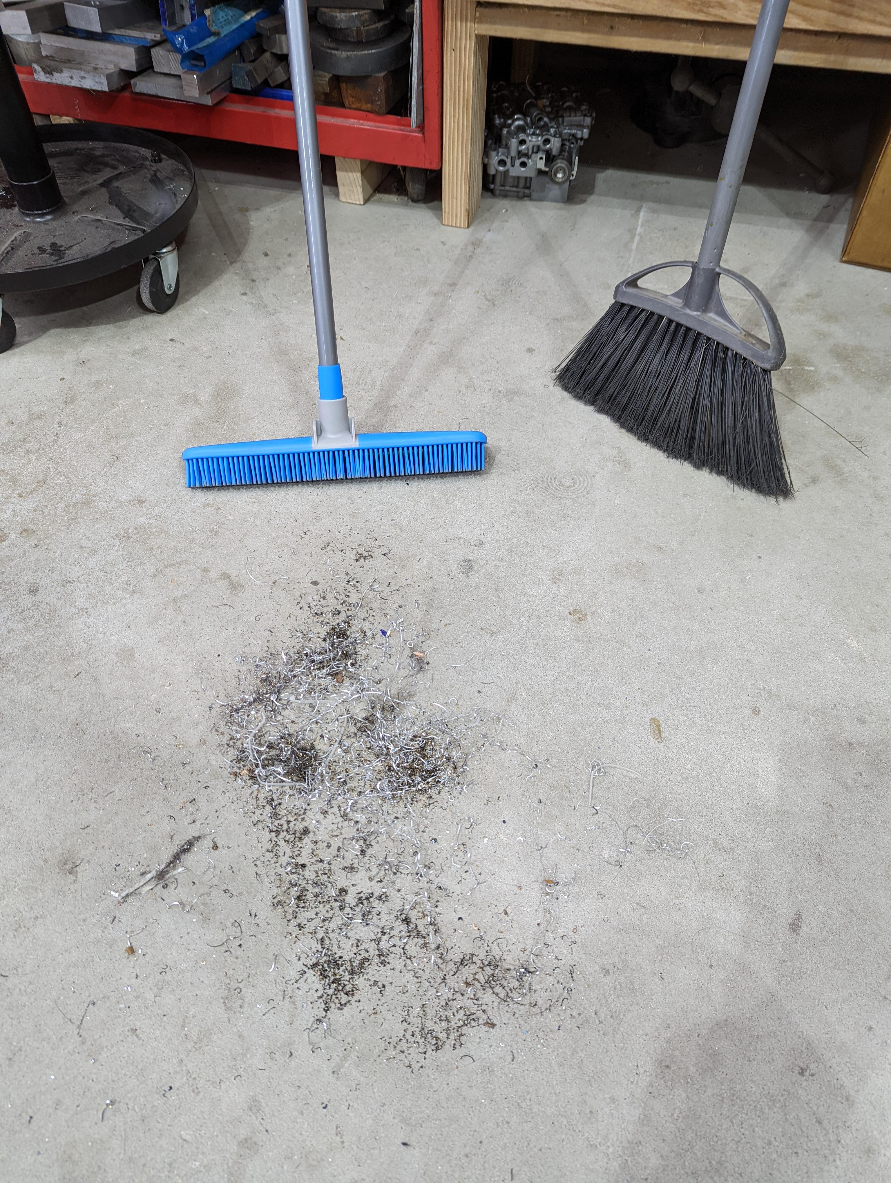 Quality of life upgrade, rubber bristle broom. Doesn't fling chips