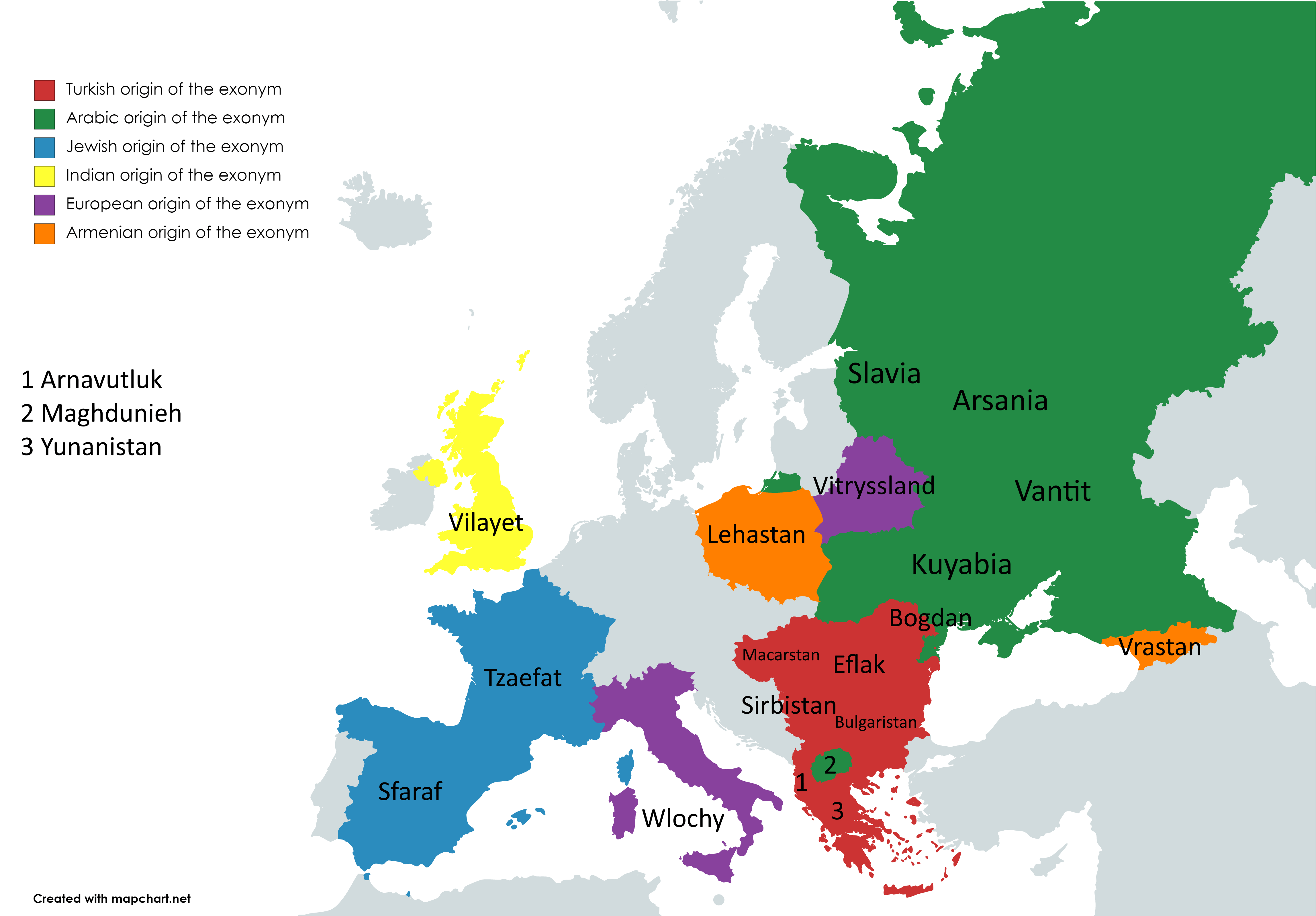 First post here . Some (old) exonyms for countries/regions in Europe that are very/kinda