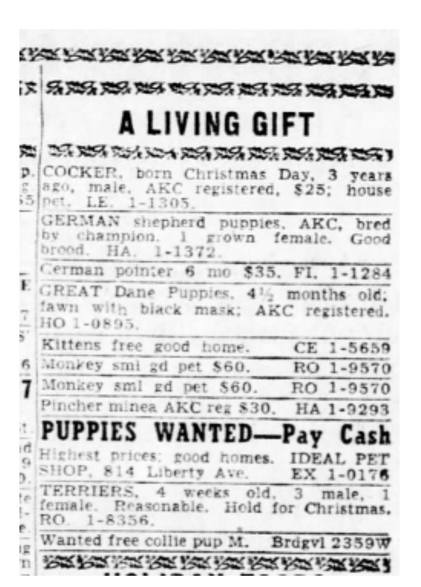 From the Christmas GiftMart ads in the 15 Dec 1952 PostGazette