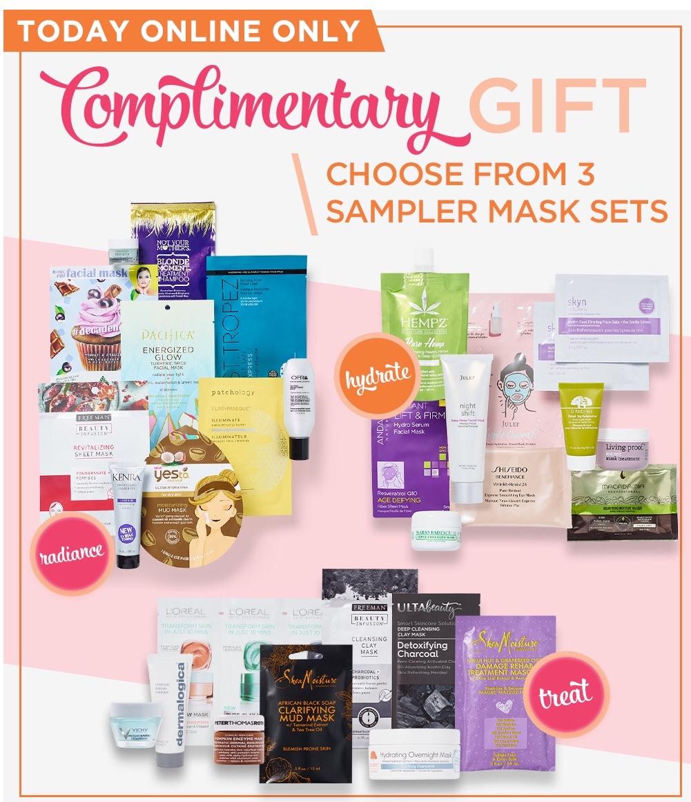 Ulta GWP today with 60 online purchase Sampler Masks Sets with 3