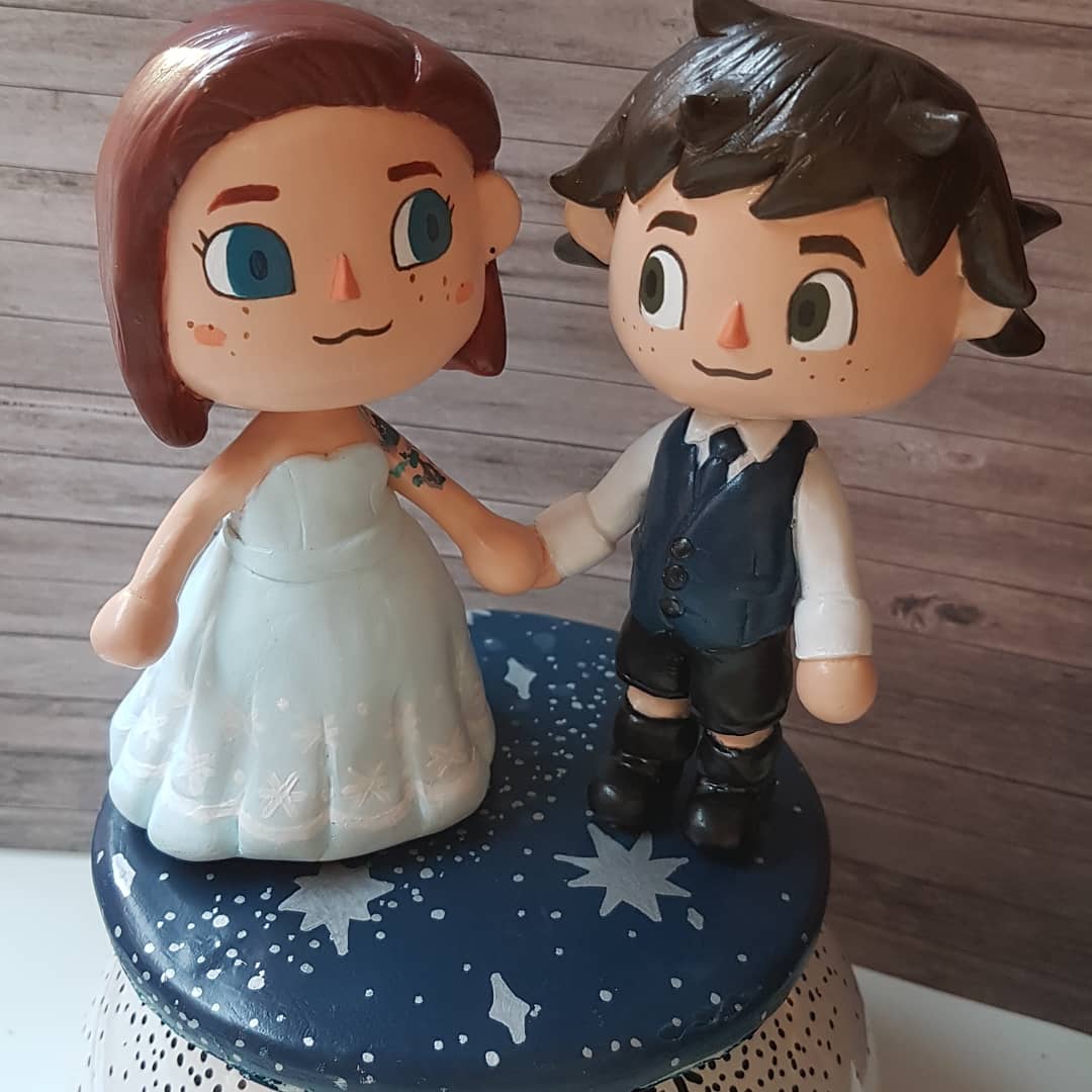 I made an animal crossing wedding cake topper polymerclay