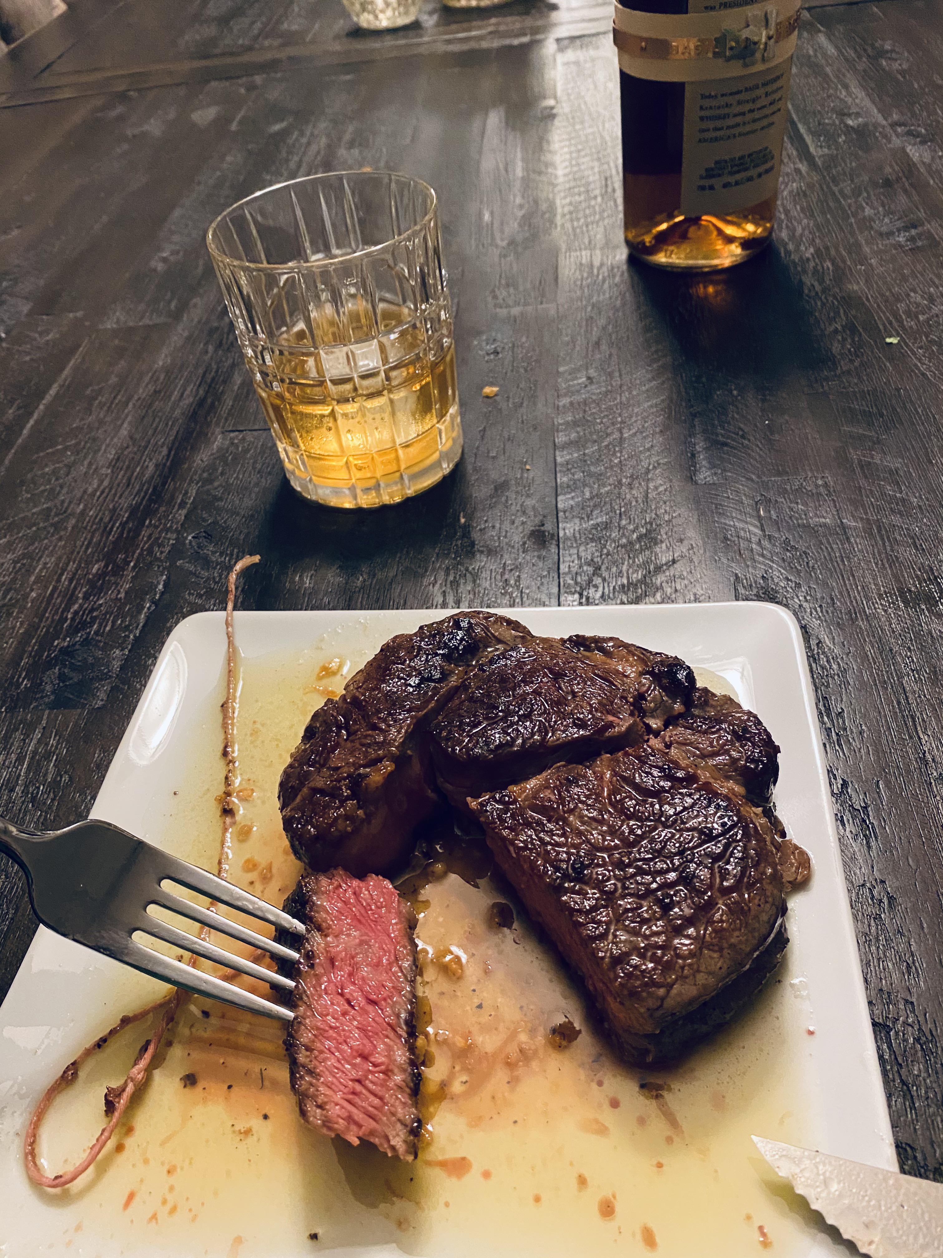 Steak and Whiskey for dinner. I think that hits the main food groups