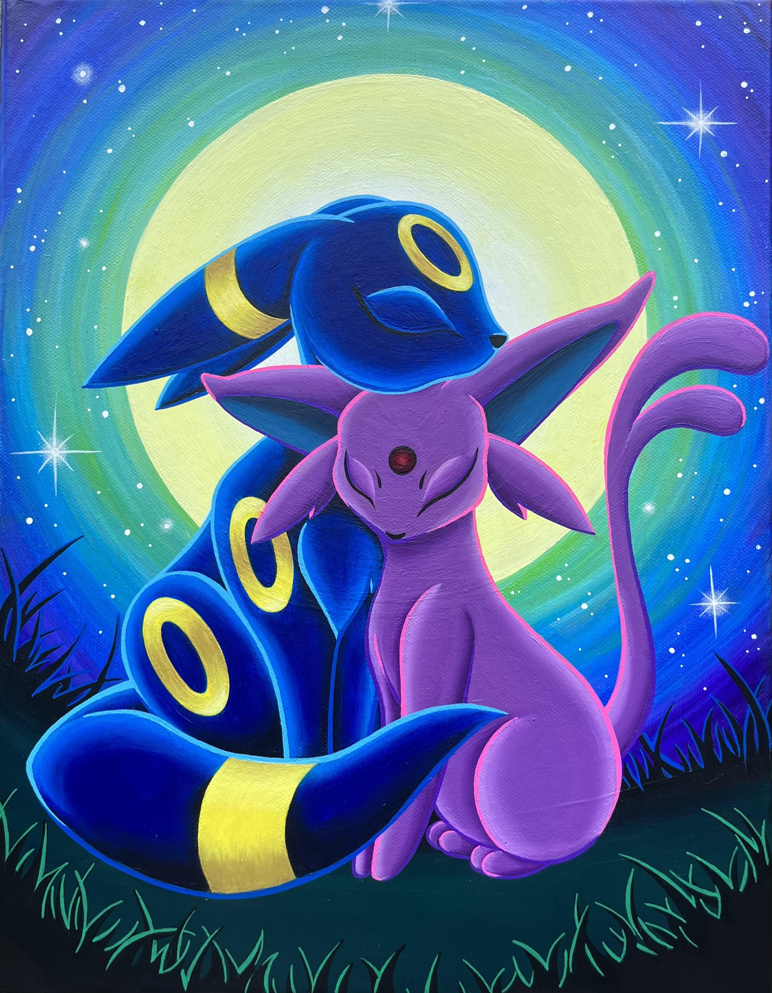 Umbreon x Espeon 11x14 acrylic on canvas. [OC] r/pokemon