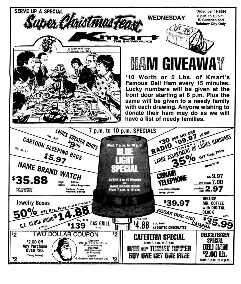 Merry Christmas from the Gadsden Kmart in 1984. Who remembers Blue