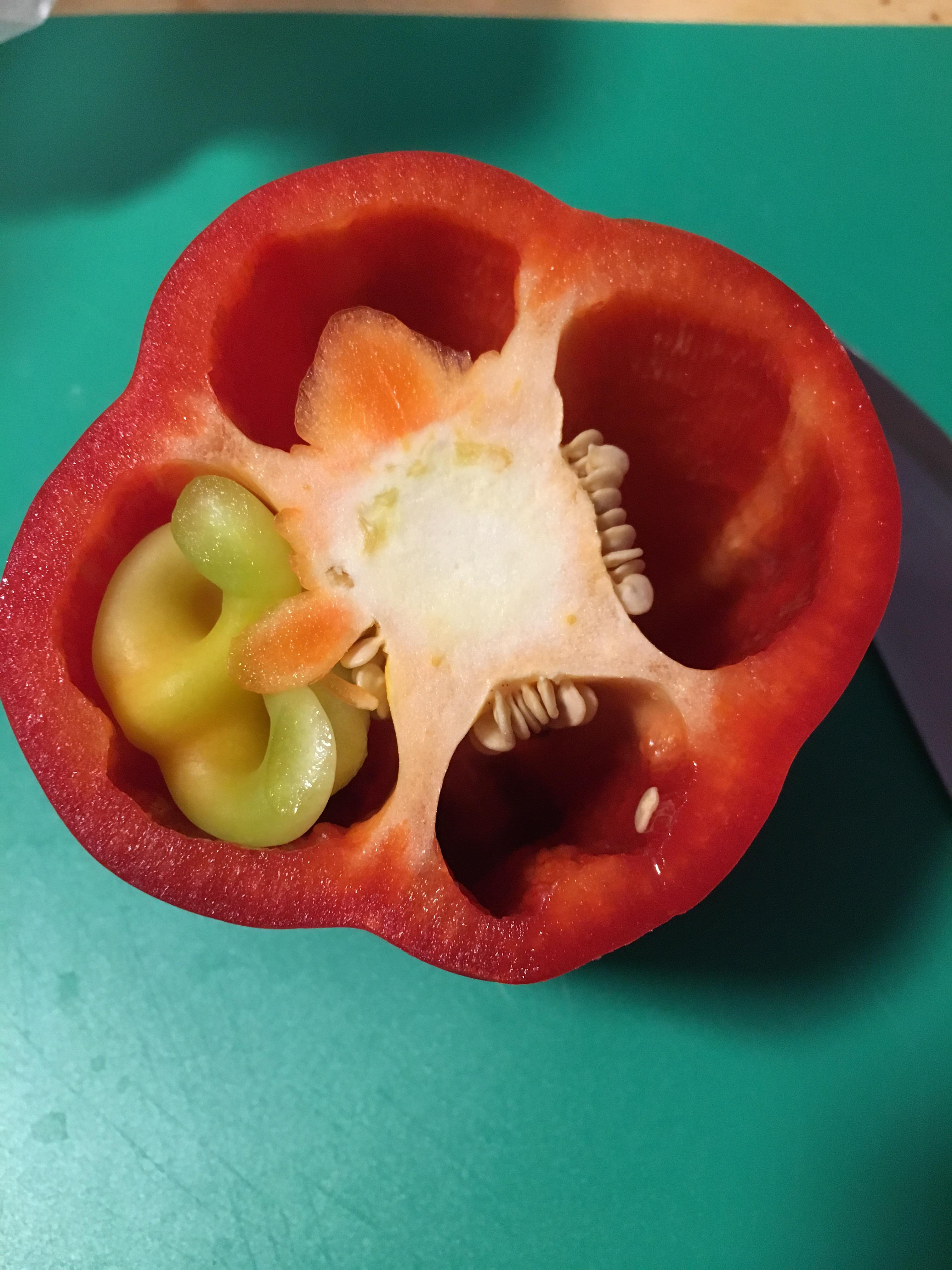 There's a bell pepper growing inside my bell pepper. r/mildlyinteresting