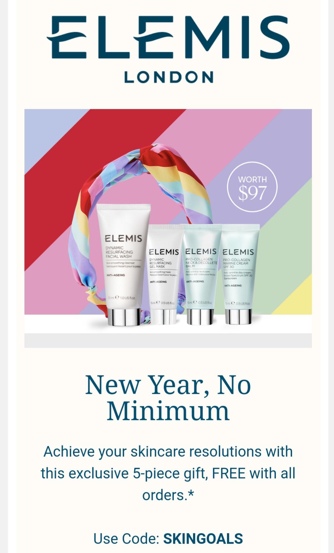 [ELEMIS] Free 5 piece gift set with any order with code "SKINGOALS