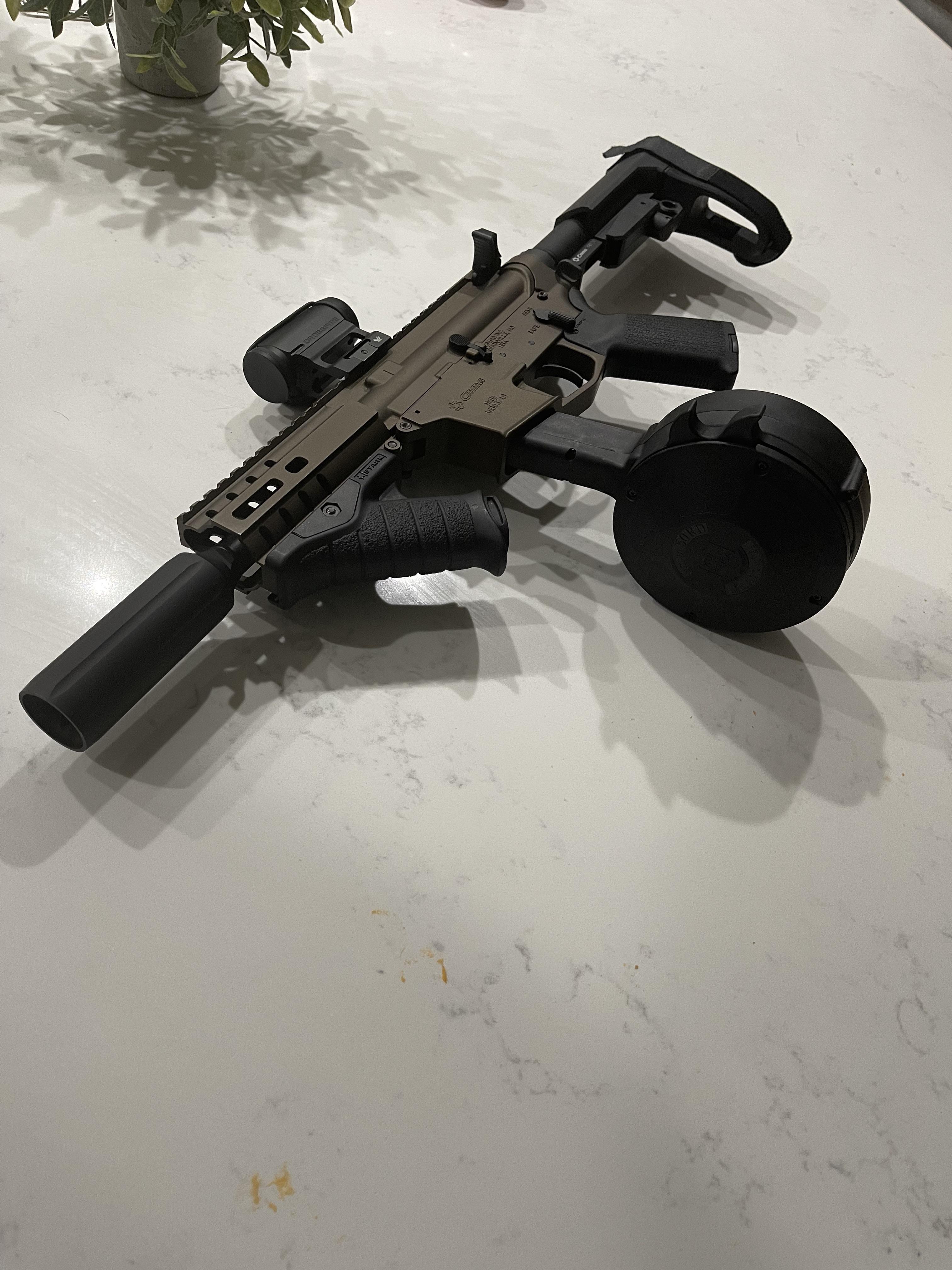 CMMG Banshee with a 50 round drum mag. Can’t wait til range day!!! r