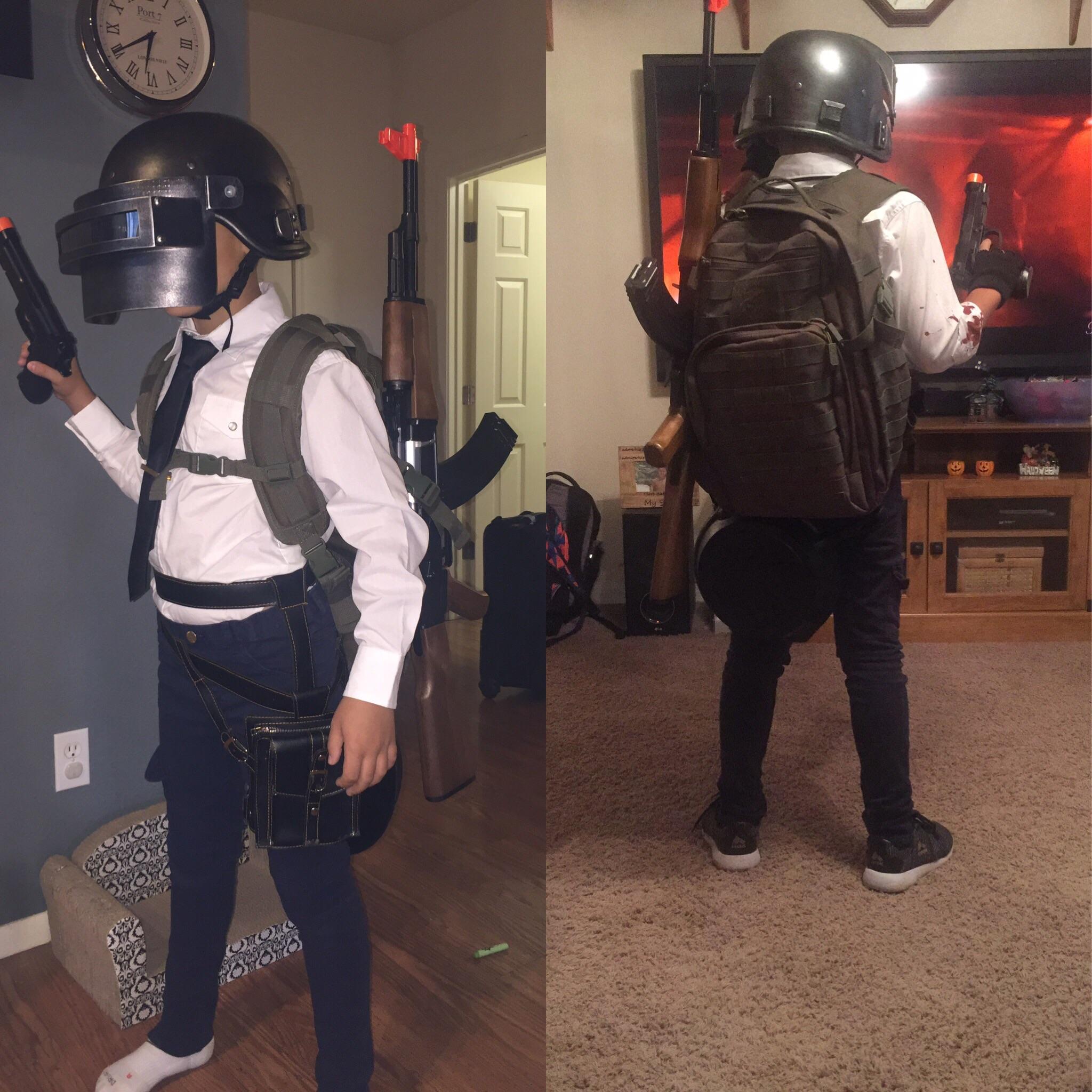 My 9 year old son’s Halloween costume. He’s even got a pan! Hardest
