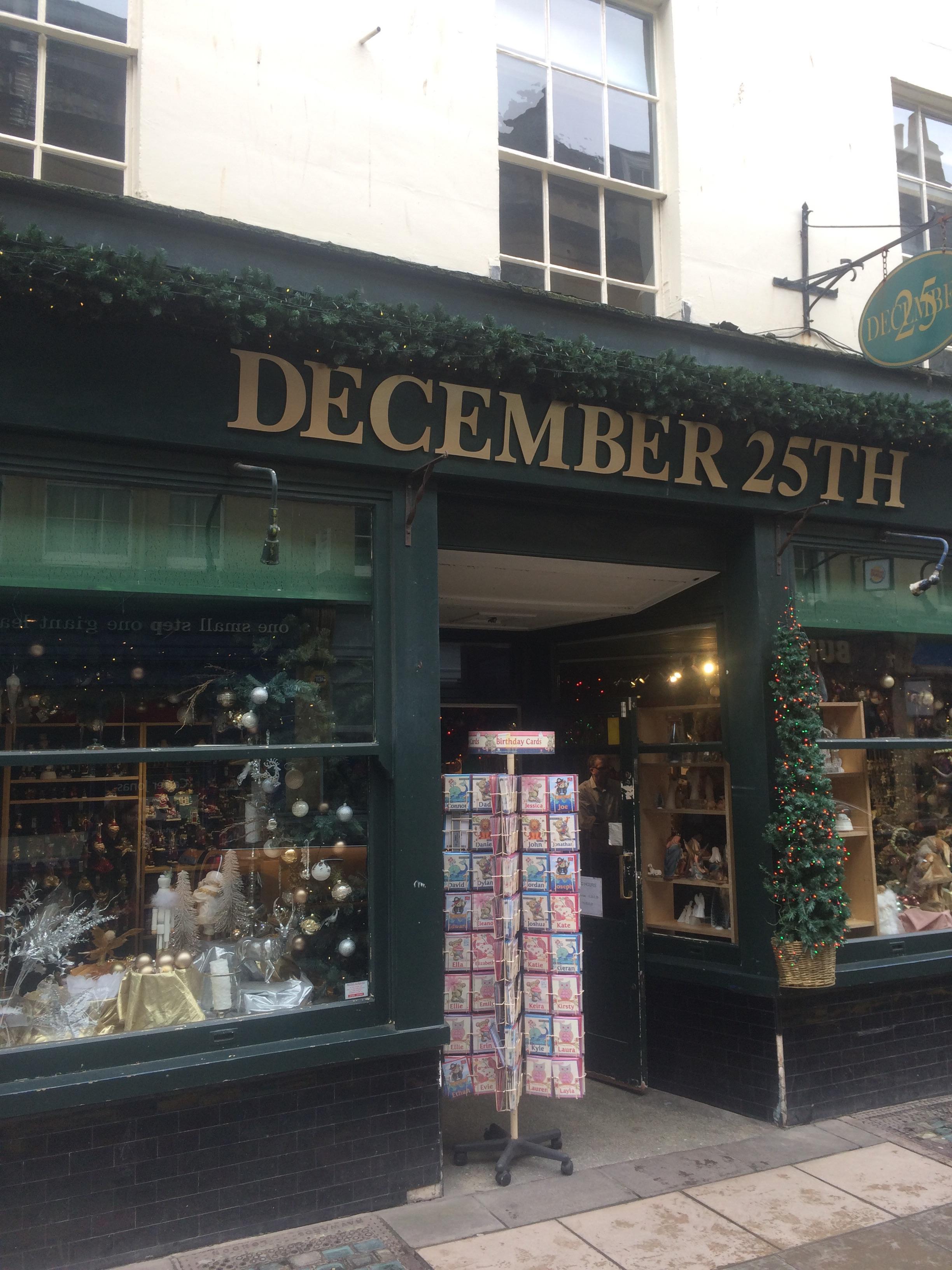 Shop in Bath, England that sells Christmas goodies all year round! r