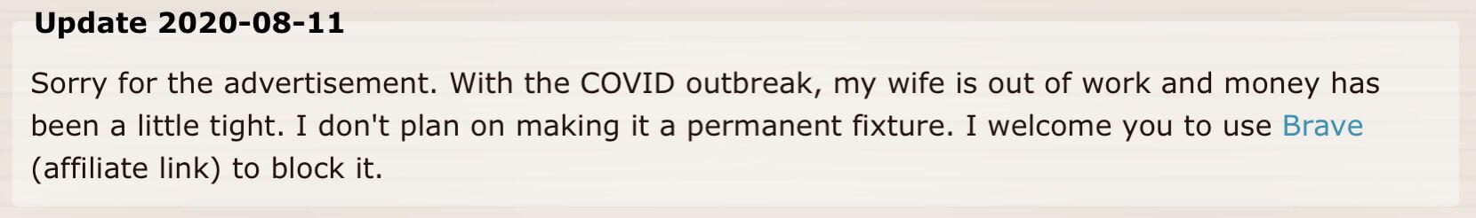 Donat Studios explains why they placed an ad and adblockers