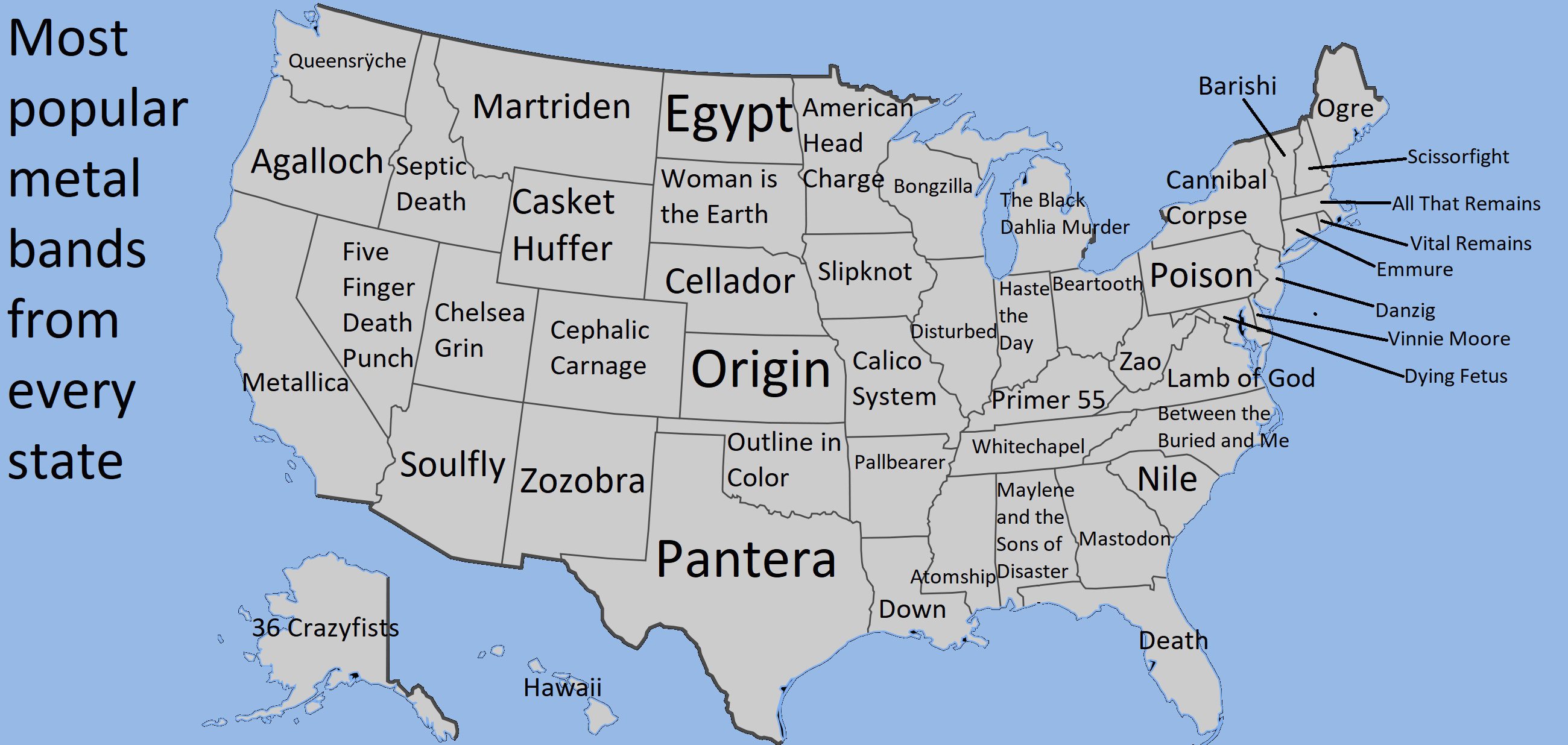 Most popular metal bands from USA r/MapPorn