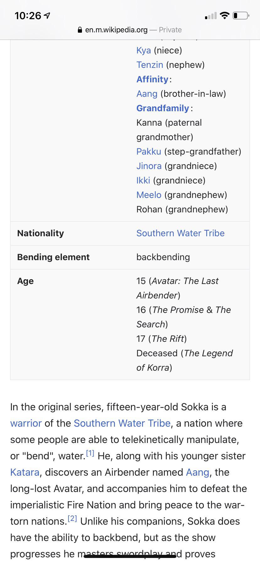 Apparently on Wikipedia sokka is now officially a back bender. r