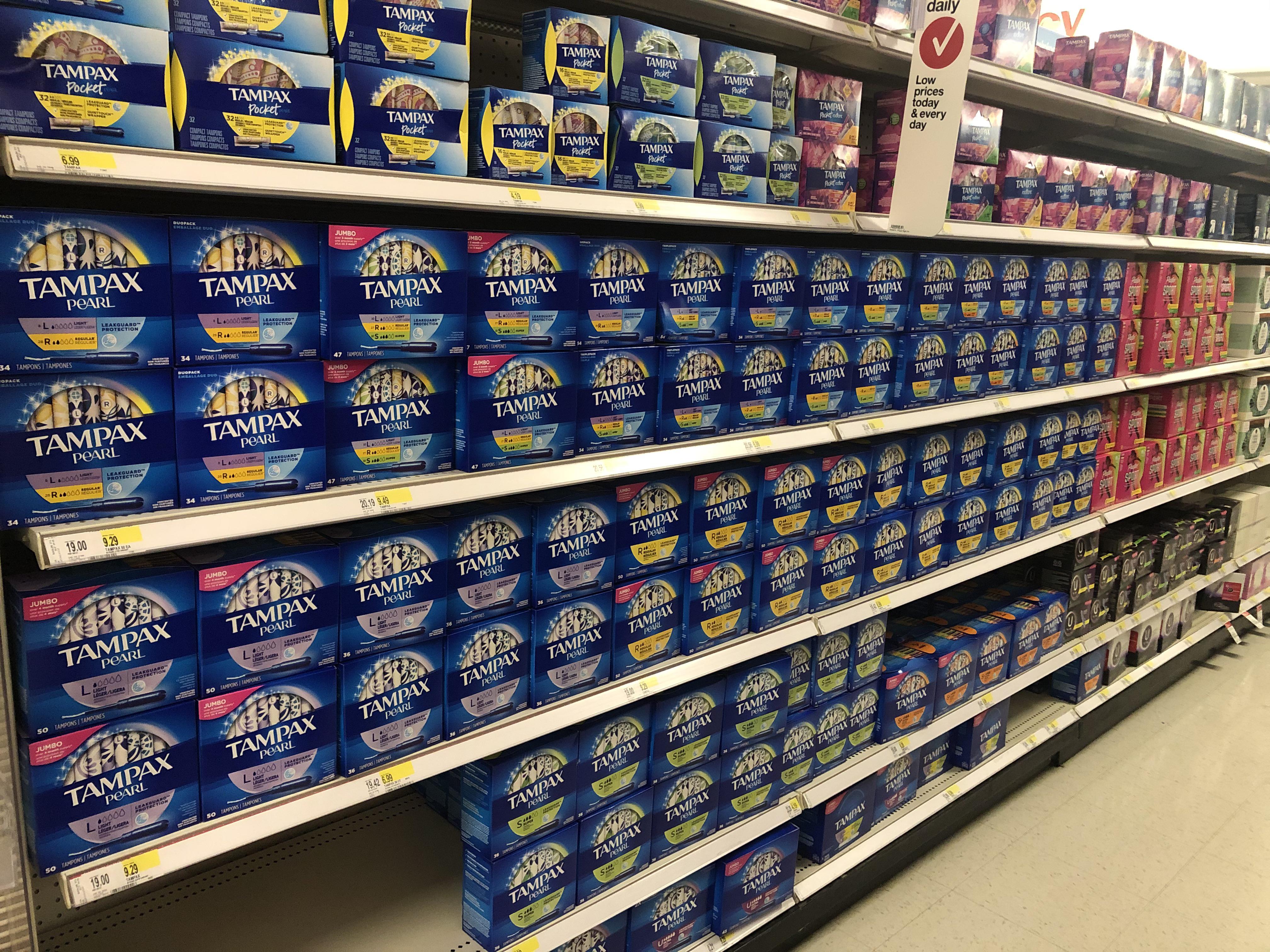Tampon aisle got a little extra TLC last night. (Tampon Love & Care