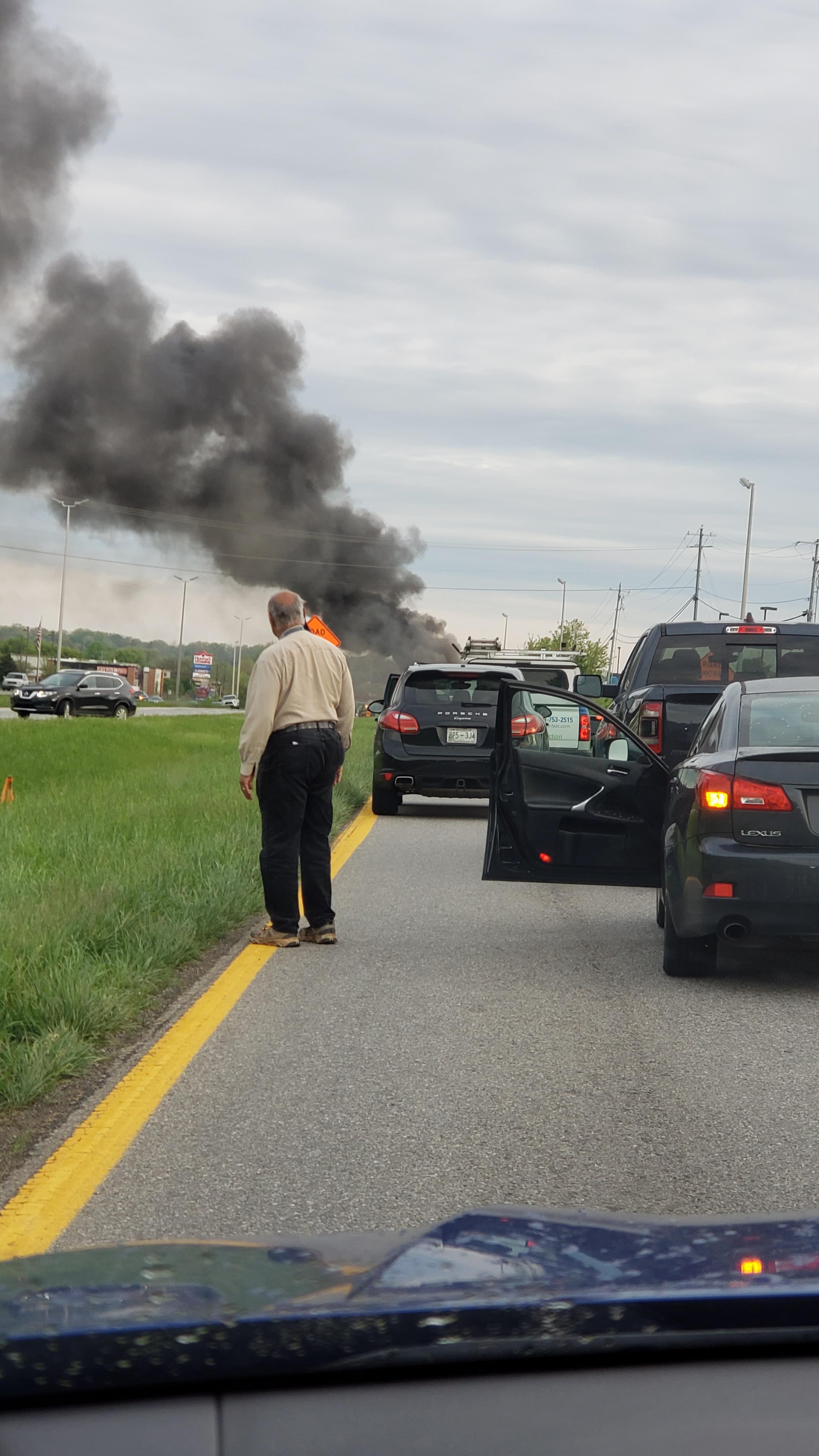 Fire on the road in front of Discount Tire by the Alcoa Walmart r
