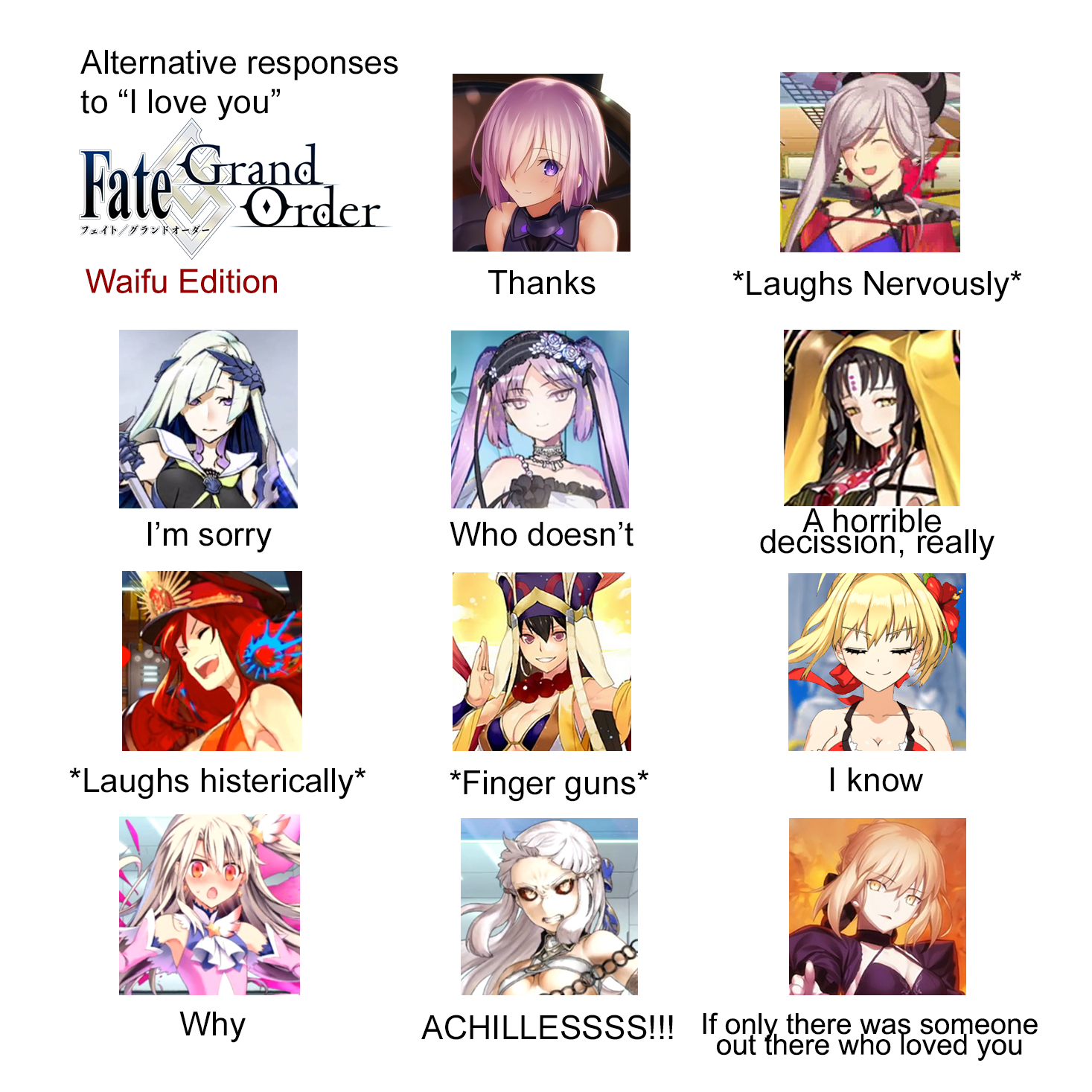 Alternative responses to "I love you" FGO waifu edition grandorder