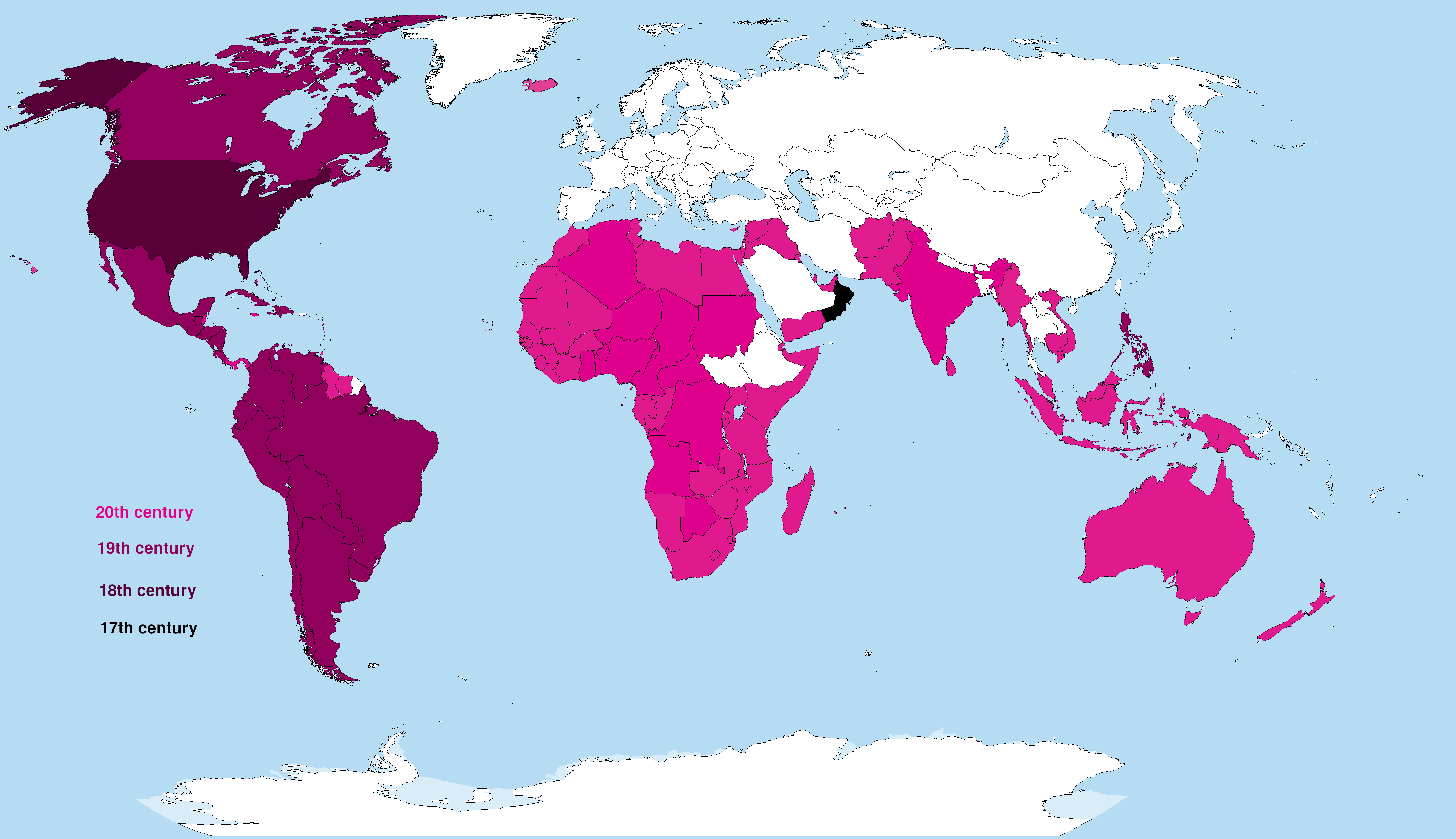 All former colonies and in what century they gained independence. (I