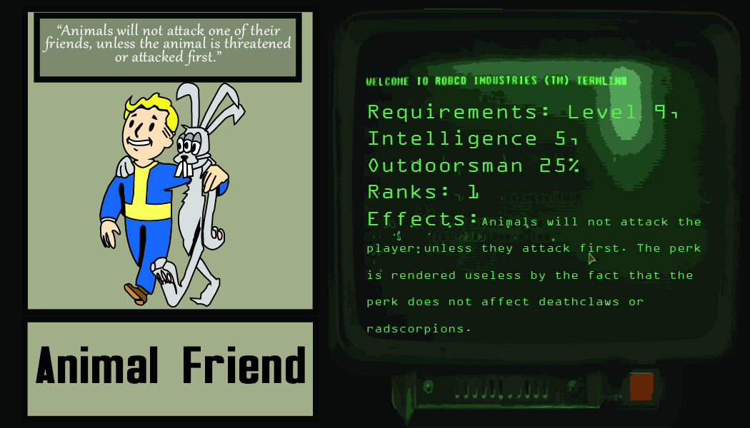 Fallout 1 Perk Card Animal Friend r/BethesdaSoftworks