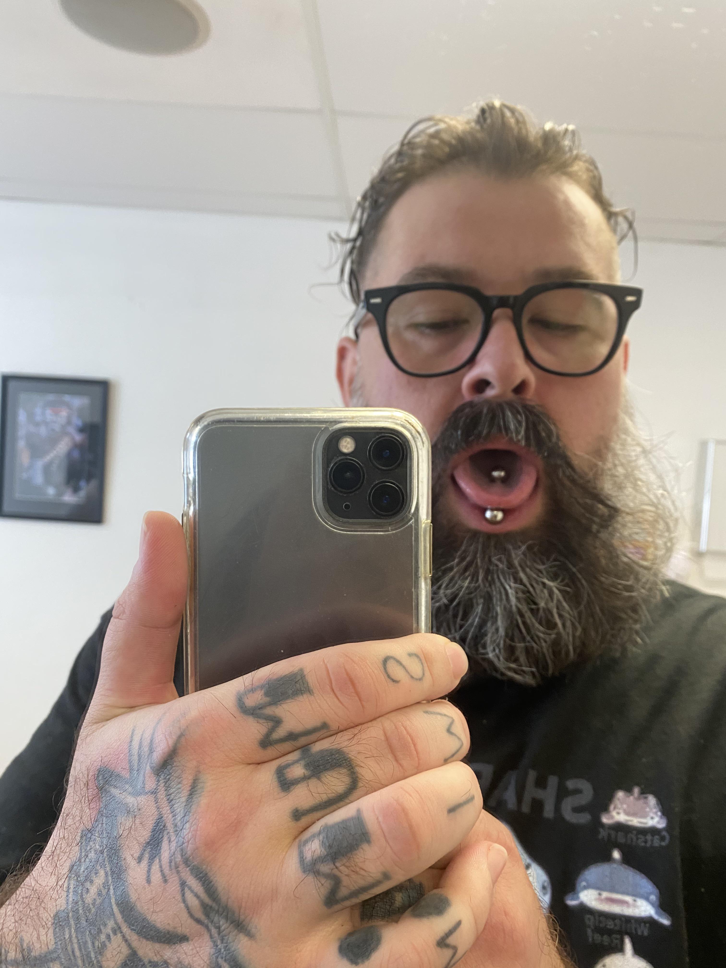 PA jewellery change over and to tongue stretch. r/piercing
