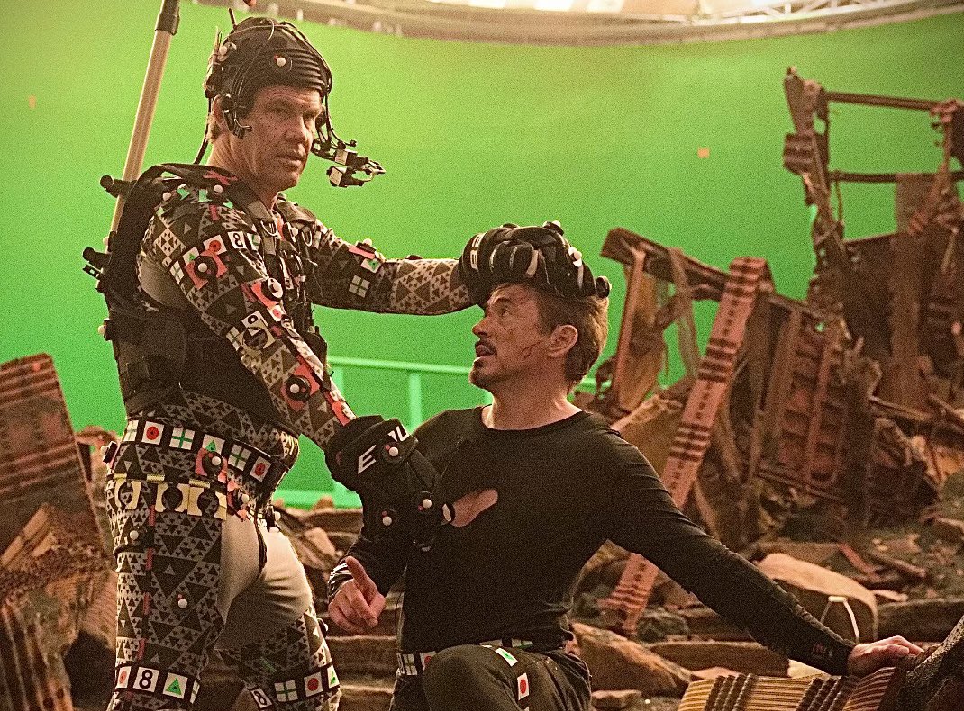 Robert Downey Jr. and Josh Brolin on the set of Avengers Infinity War