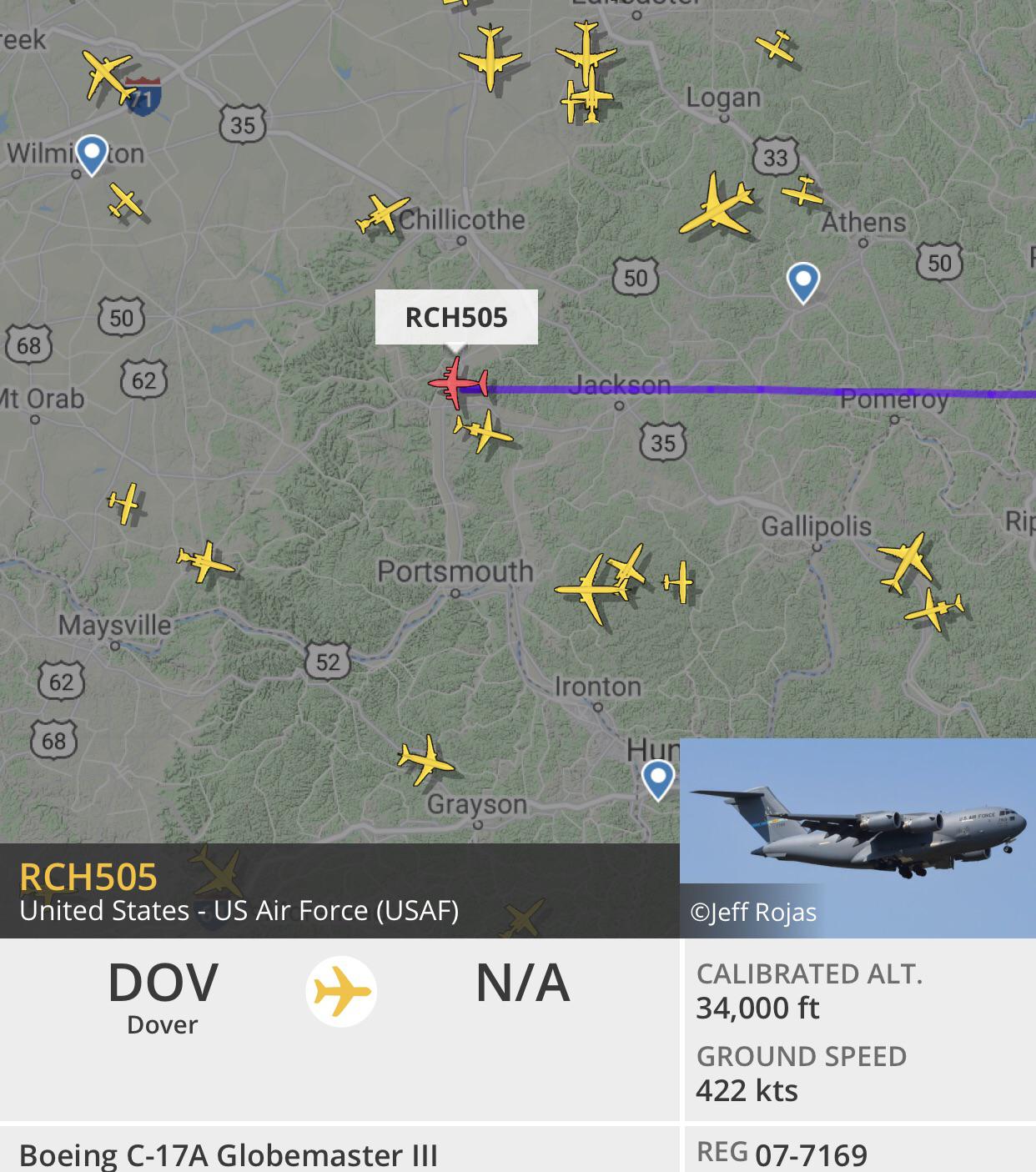 Spotted the C17 that flies with AF1 . From Delaware to Chicago r