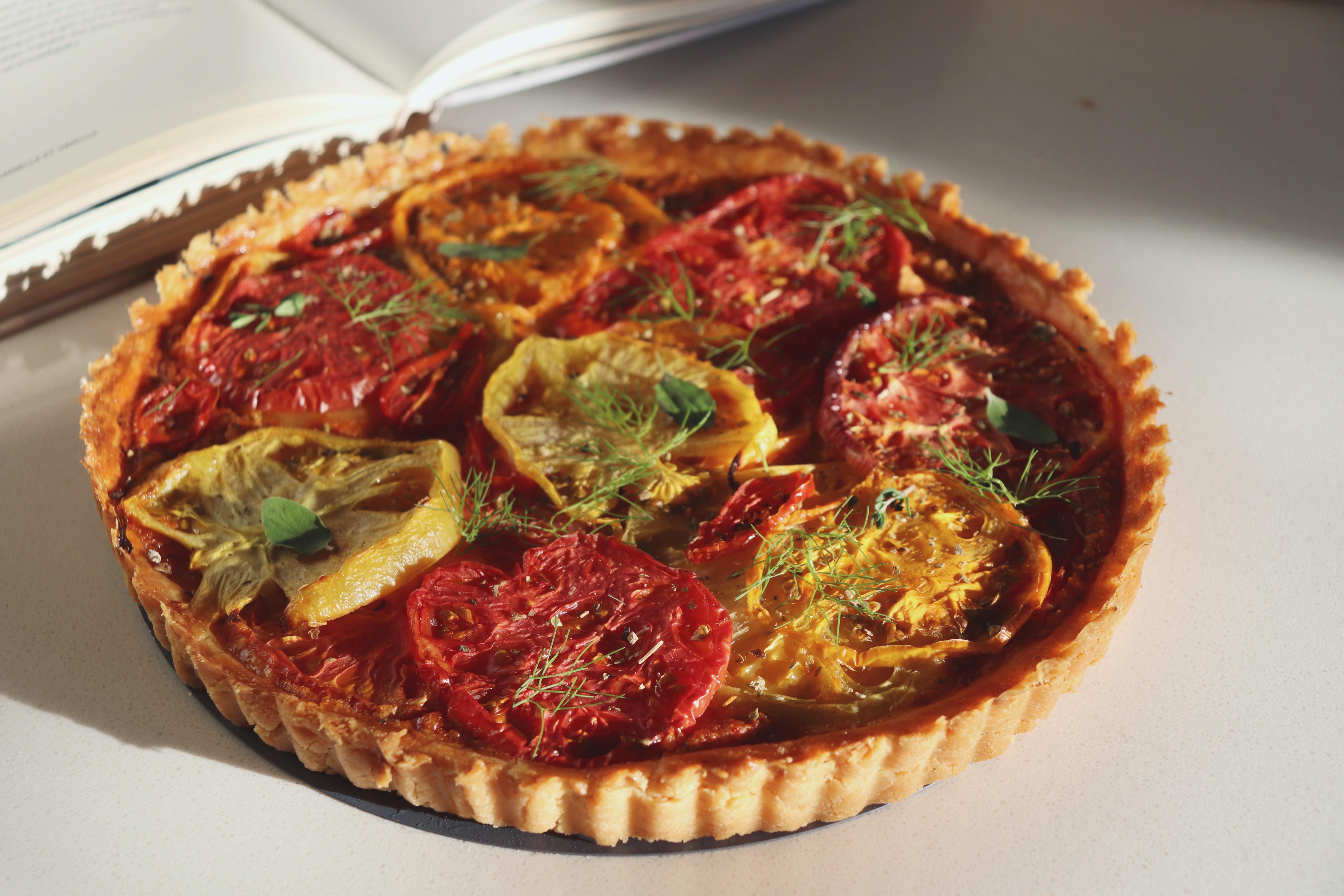 Heirloom Tomato & Romesco Tart w/ gluten free puff pastry