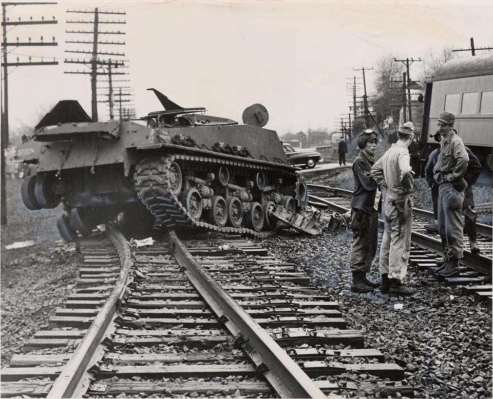A Sherman is hit by an express train in Barberton, Ohio in 1951. 3 of