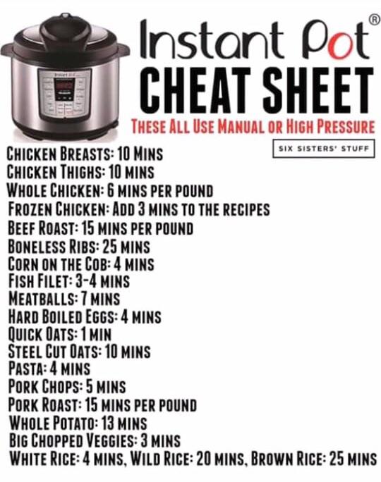 Instant pot cheat sheet instantpot