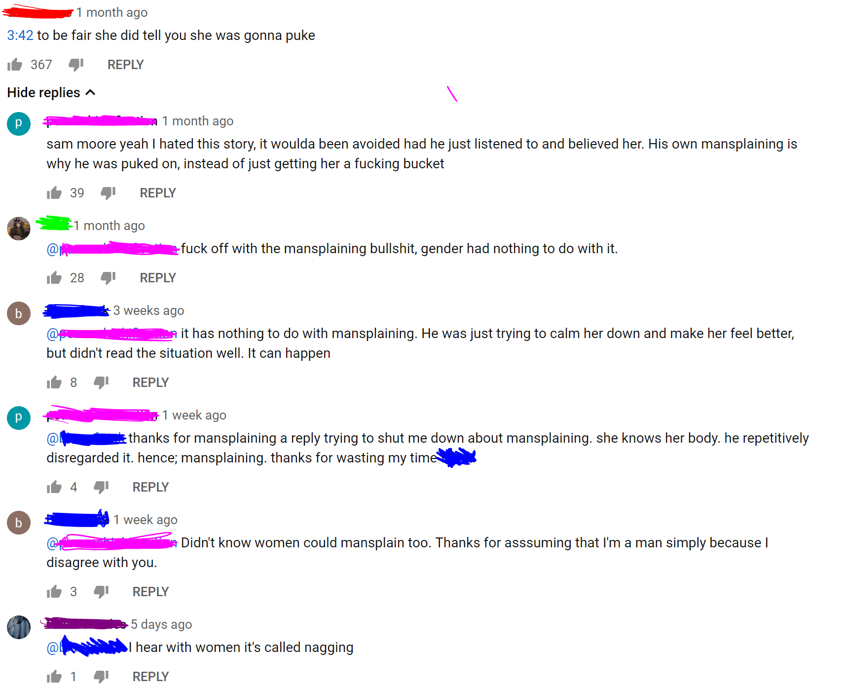 EVERYTHING IS MANSPLAINING (context girl threw up on tattoo artist