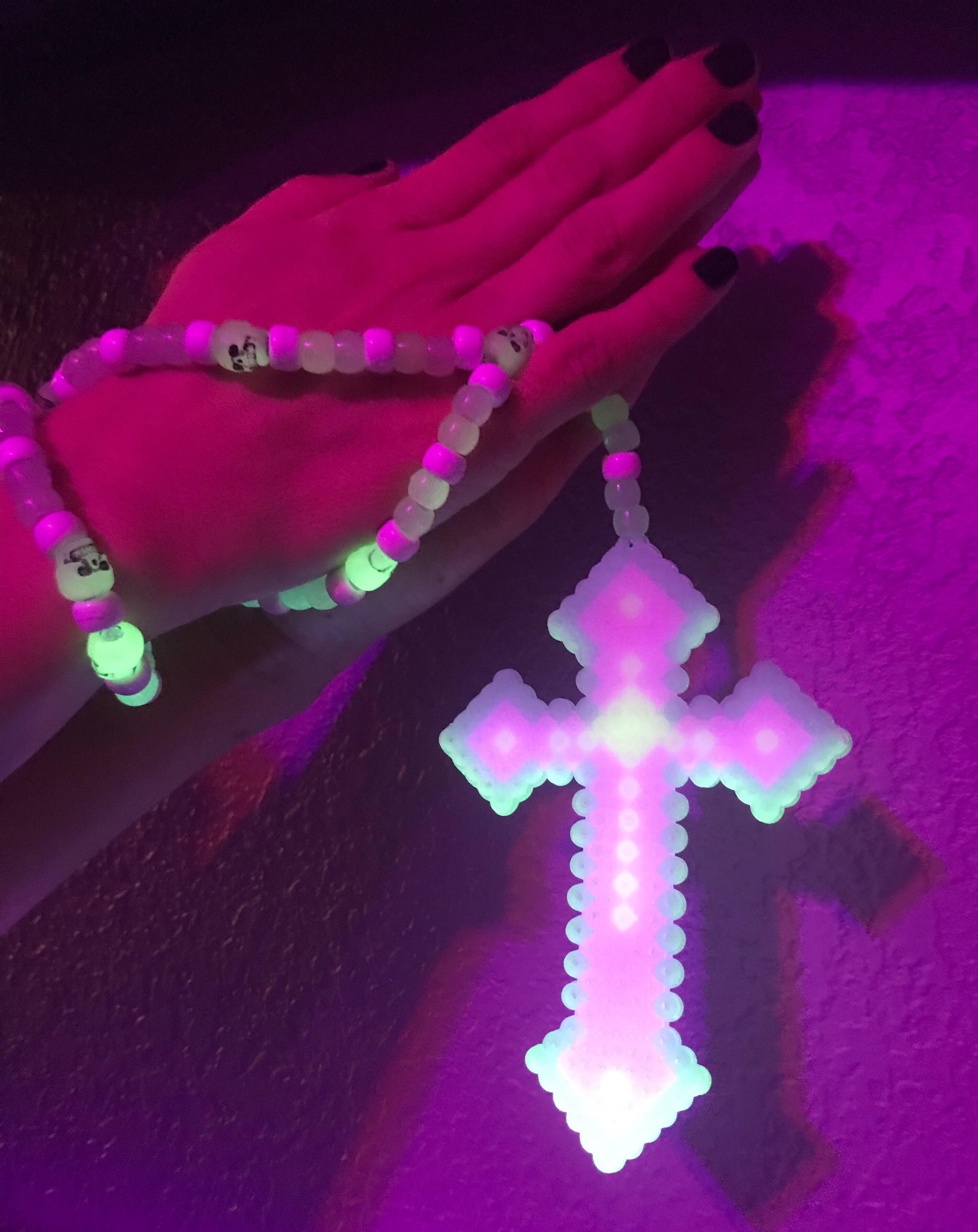 Im obsessed with uv/glow in the dark beads. Made a rosary to match my