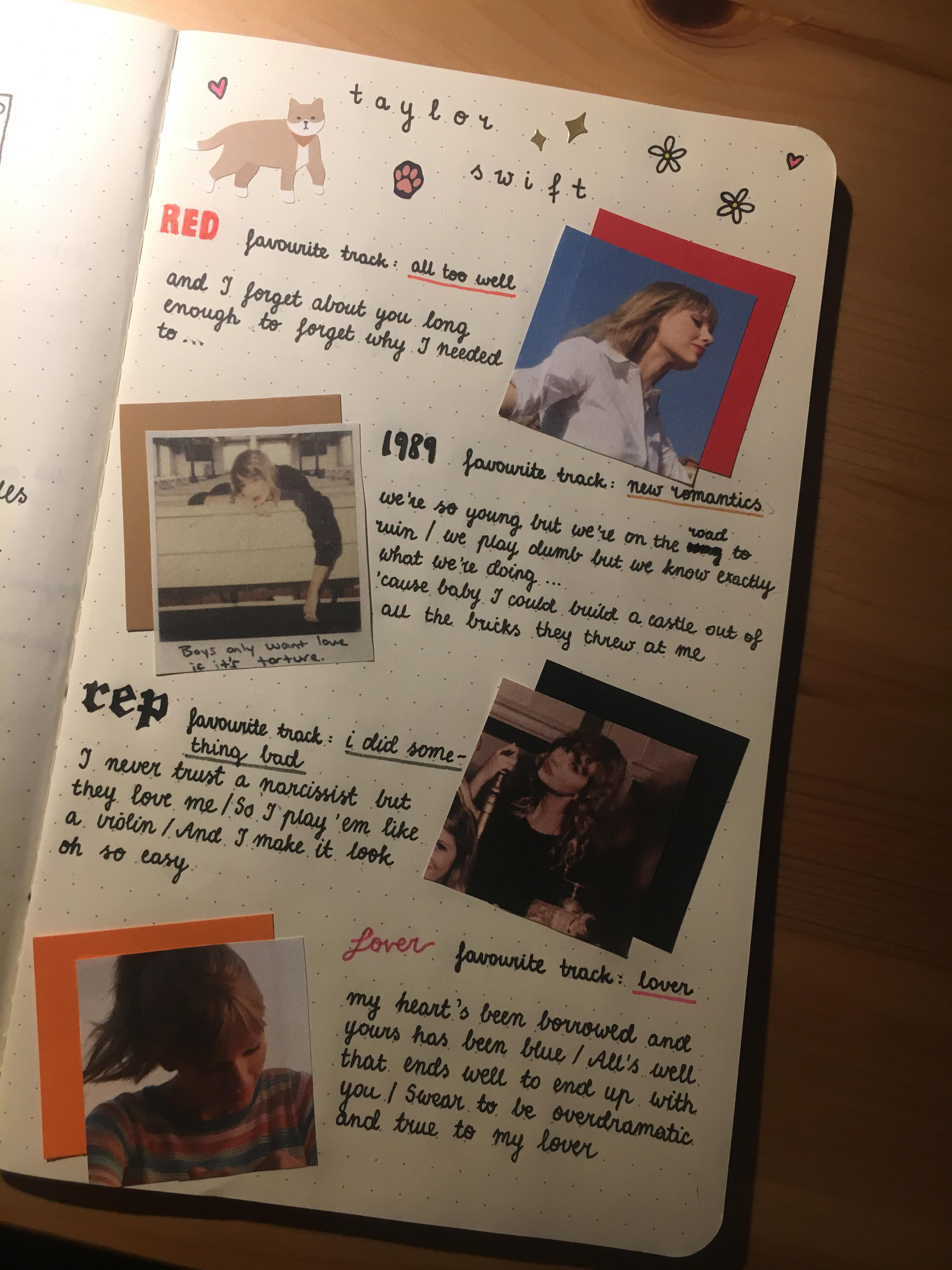 My bullet journal page dedicated to Taylor and my favourite albums