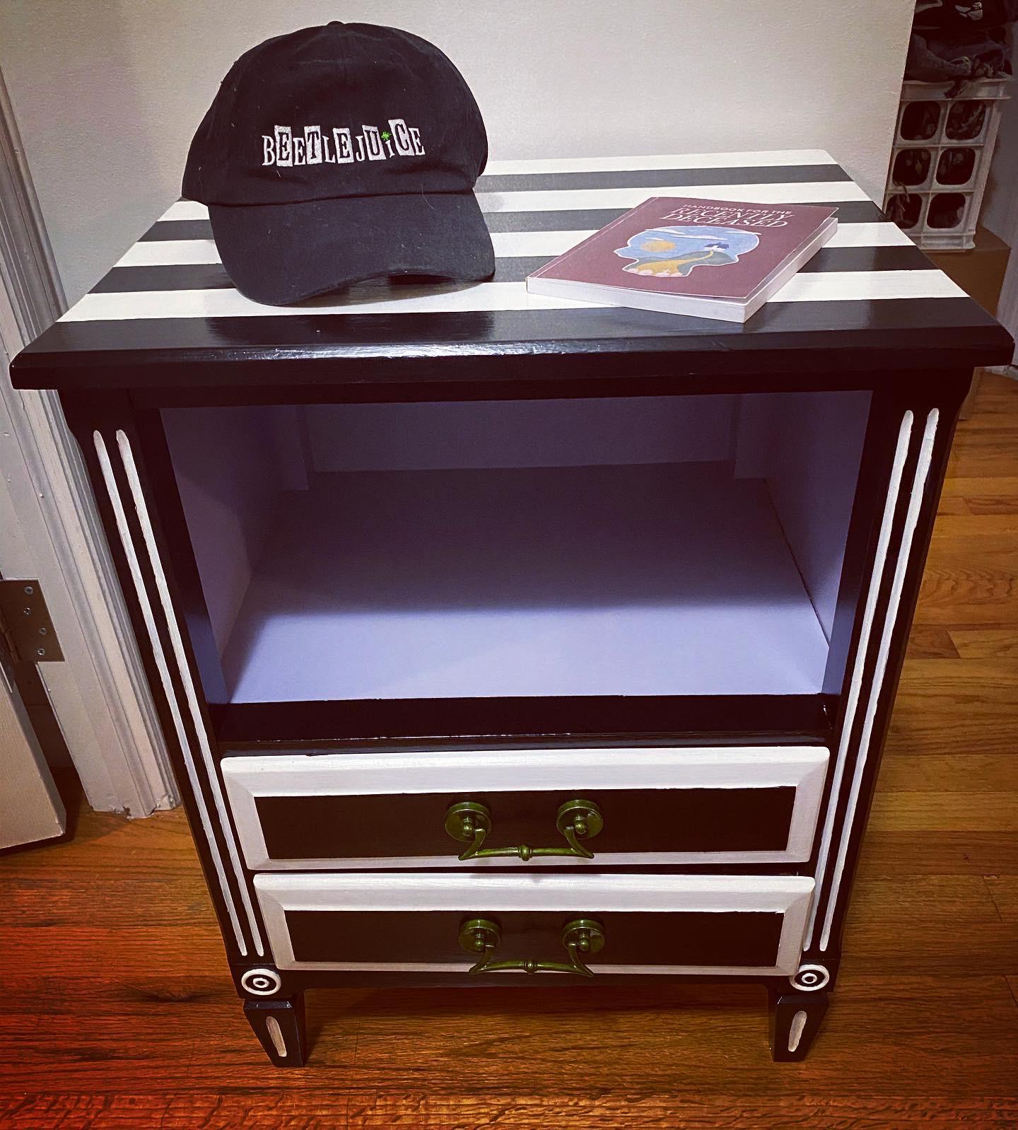 Beetlejuice inspired nightstand I hand painted last week and wanted to