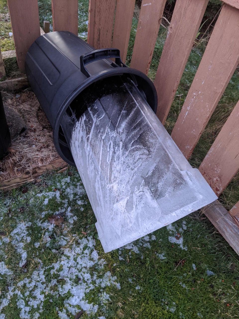 Water froze in trash can in below freezing weather r/notinteresting