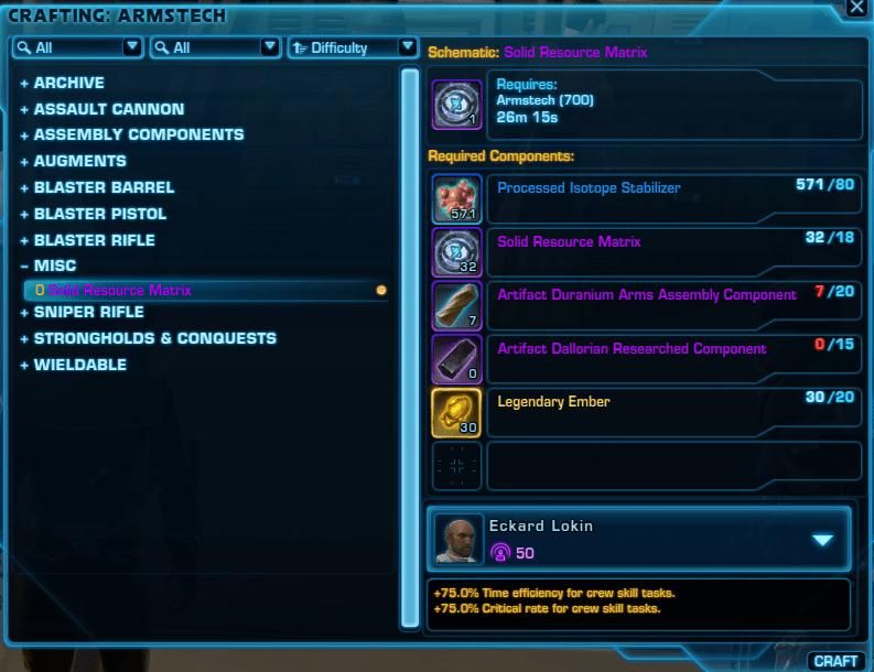 Crafting Solid Resource Matrix requires 18 SRM??? swtor