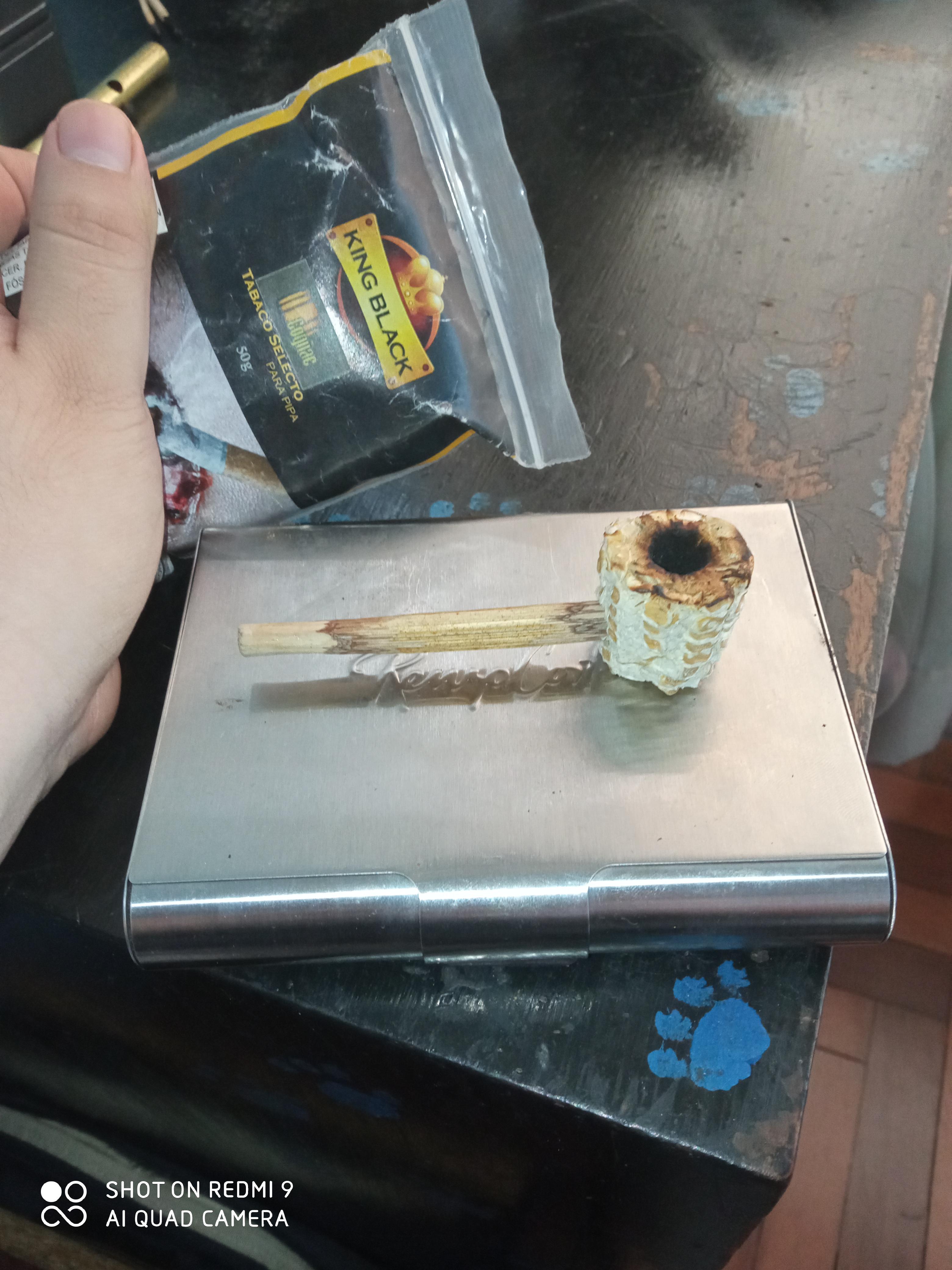 First attempt at a homemade mini corn cob pipe. Tastes good. Used a