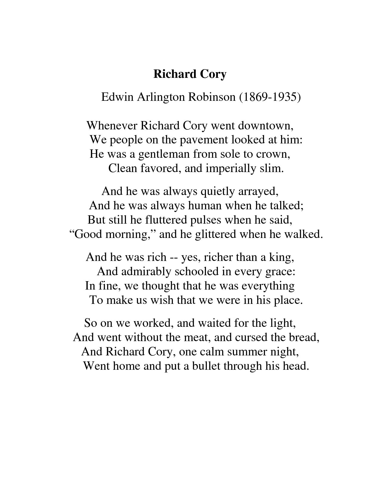[POEM] "Richard Cory" by Edwin Arlington Robinson r/Poetry