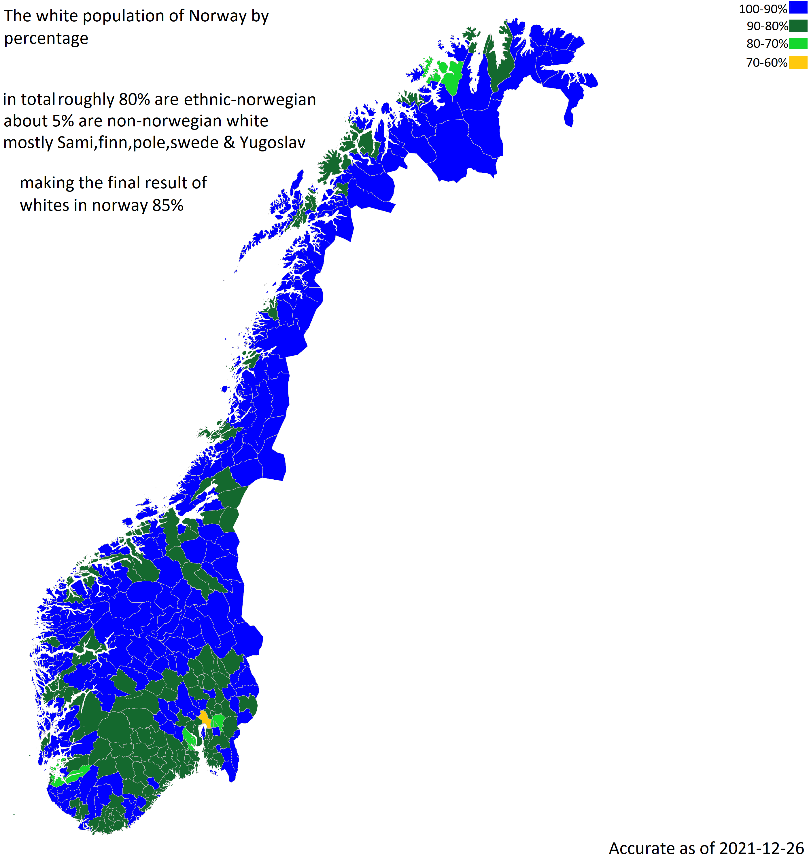 White population of Norway by municipality (in percentage) r/MapPorn