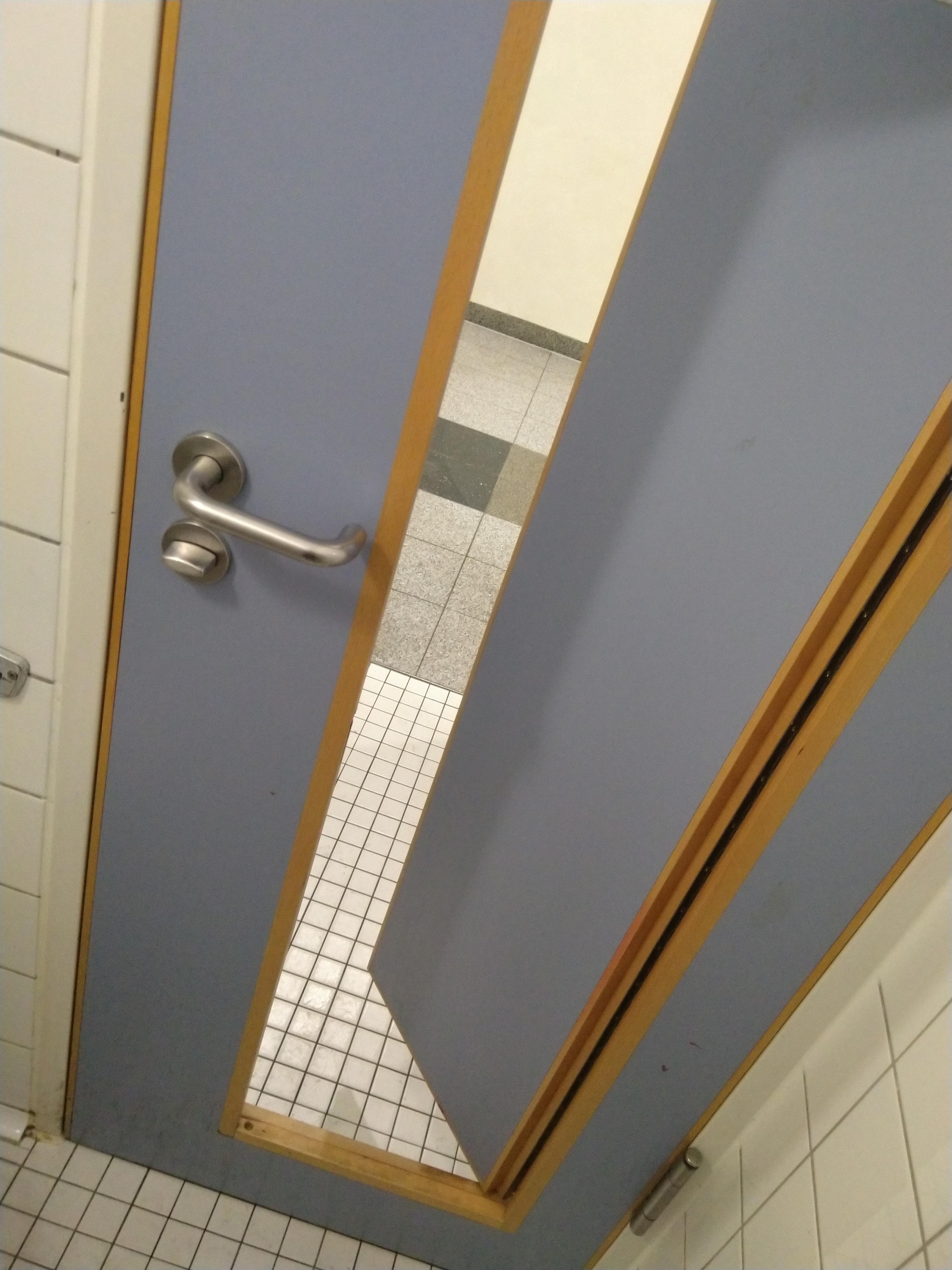Toilet door with another door in it that won't stay closed. r