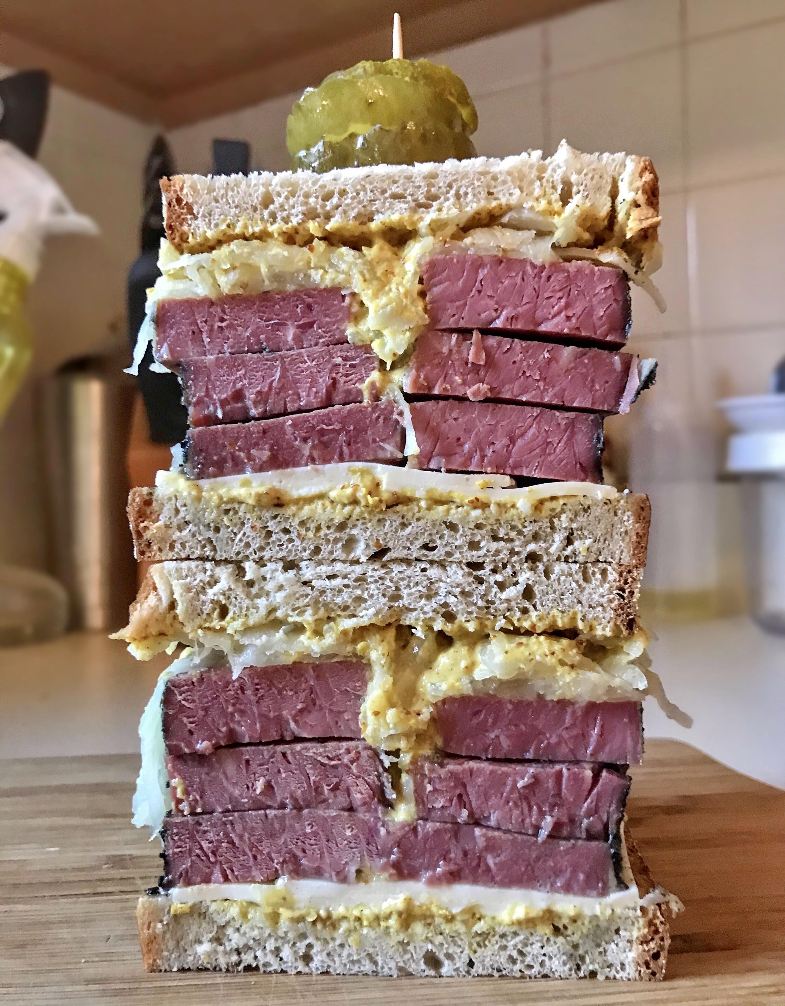 [Homemade] Hickory smoked pastrami on rye with beer braised sauerkraut
